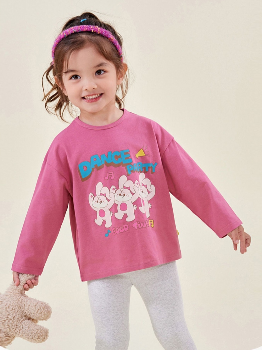 

LULU & SKY Girls Graphic Printed Round Neck Cotton Oversized T-shirt, Pink