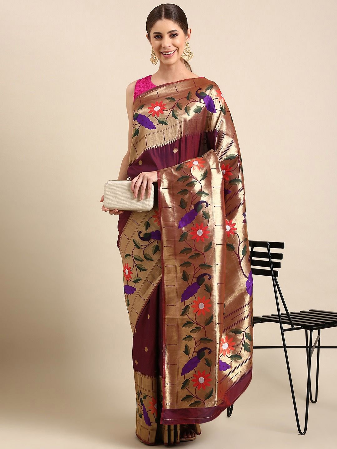 

DIVASTRI Ethnic Motifs Woven Design Zari Paithani Saree, Maroon