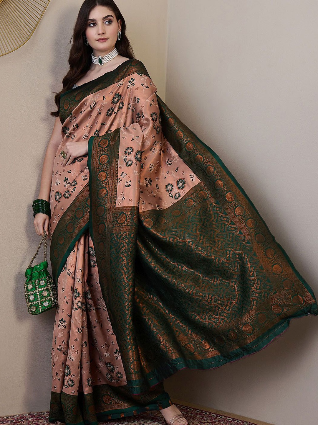 

KALINI Floral Zari Banarasi Saree, Brown