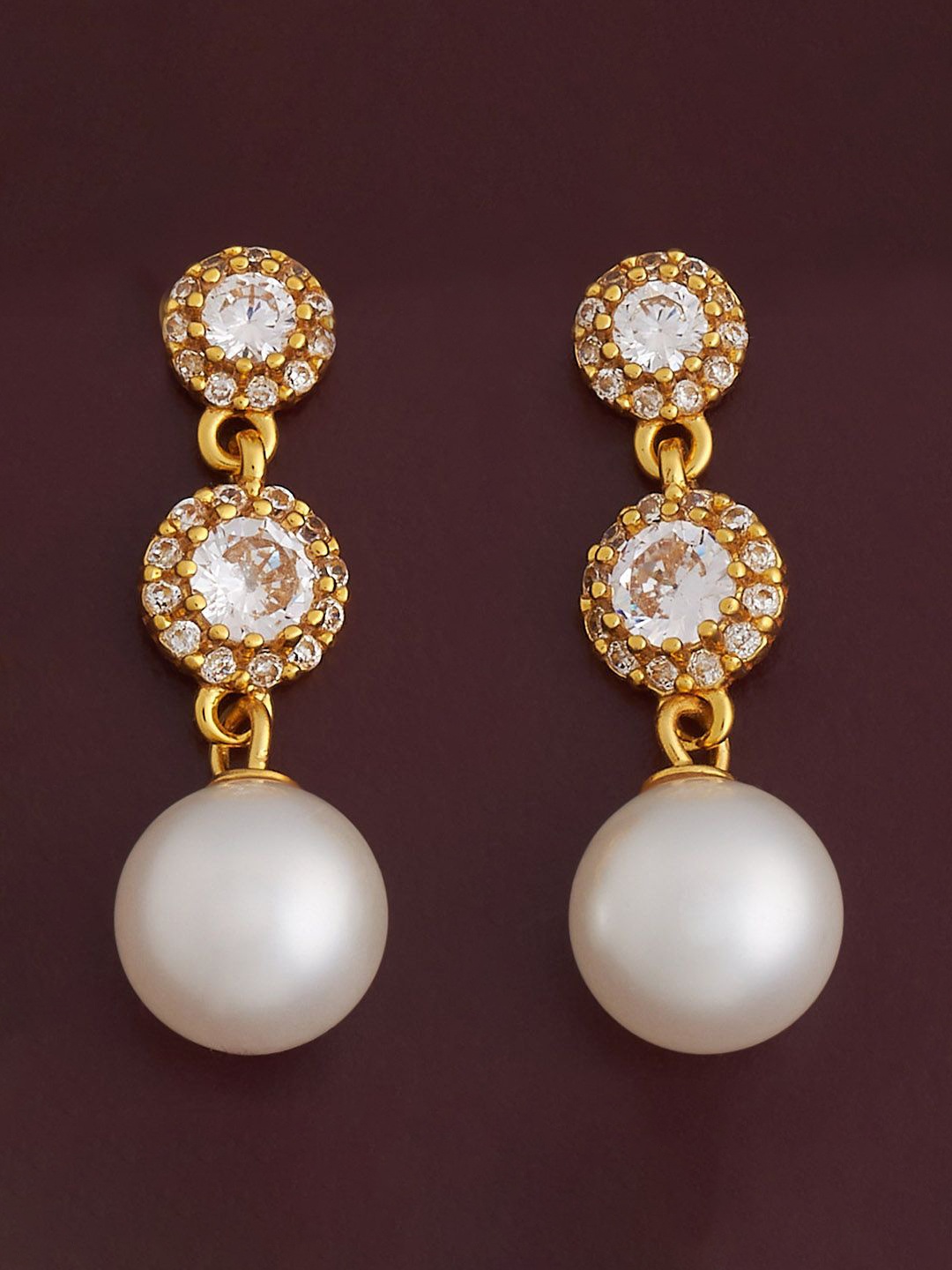 

Kushal's Fashion Jewellery 92.5 Silver Gold-Plated CZ Studded Drop Earrings