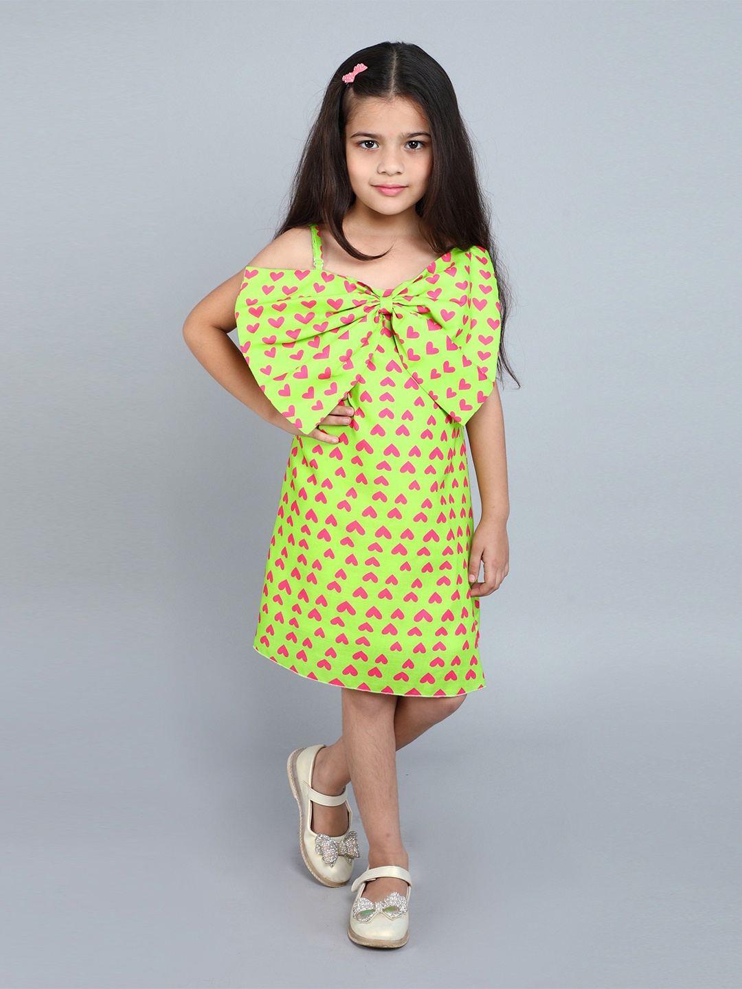 

Pink Chick Girls Printed A-Line Dress, Lime green