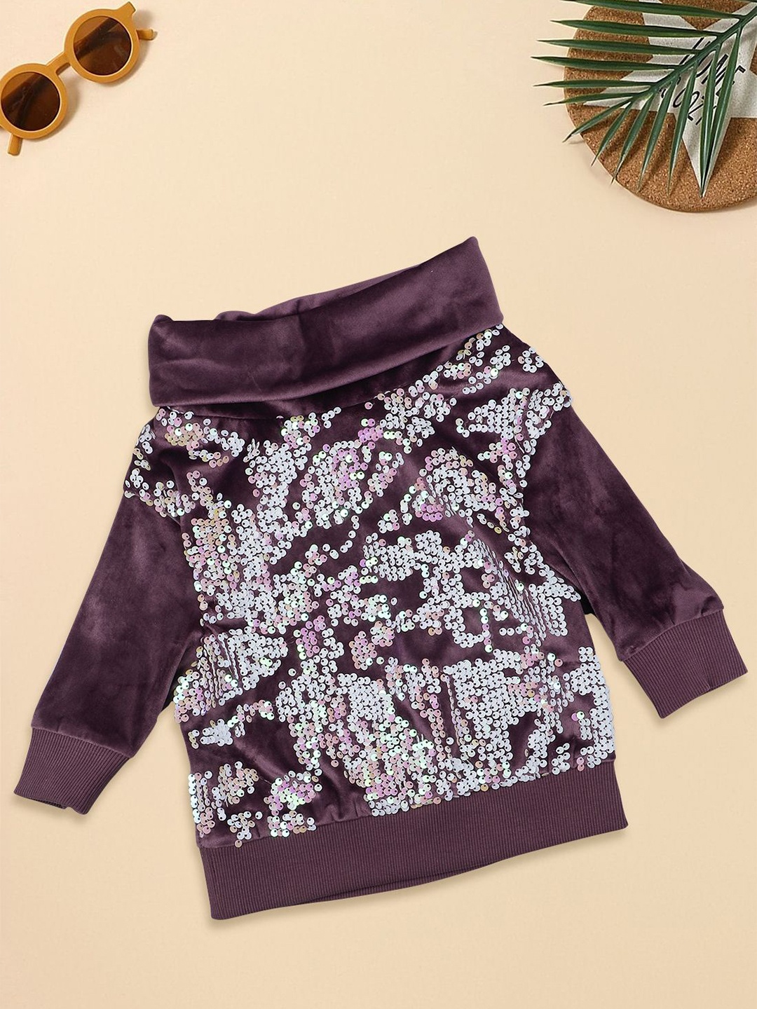 

FOREVER FRIDAY Girls Solid Embellished High Neck Top, Purple