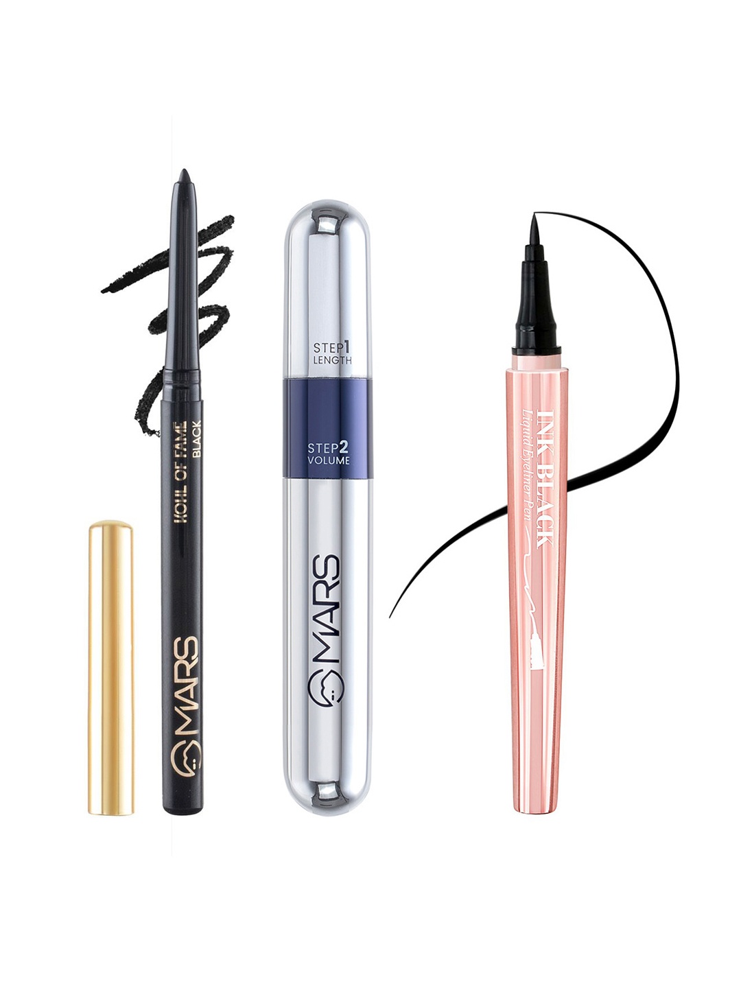 

MARS Set Of 2 Step Volumizing Mascara, Eyeliner Pen & Kajal, Black