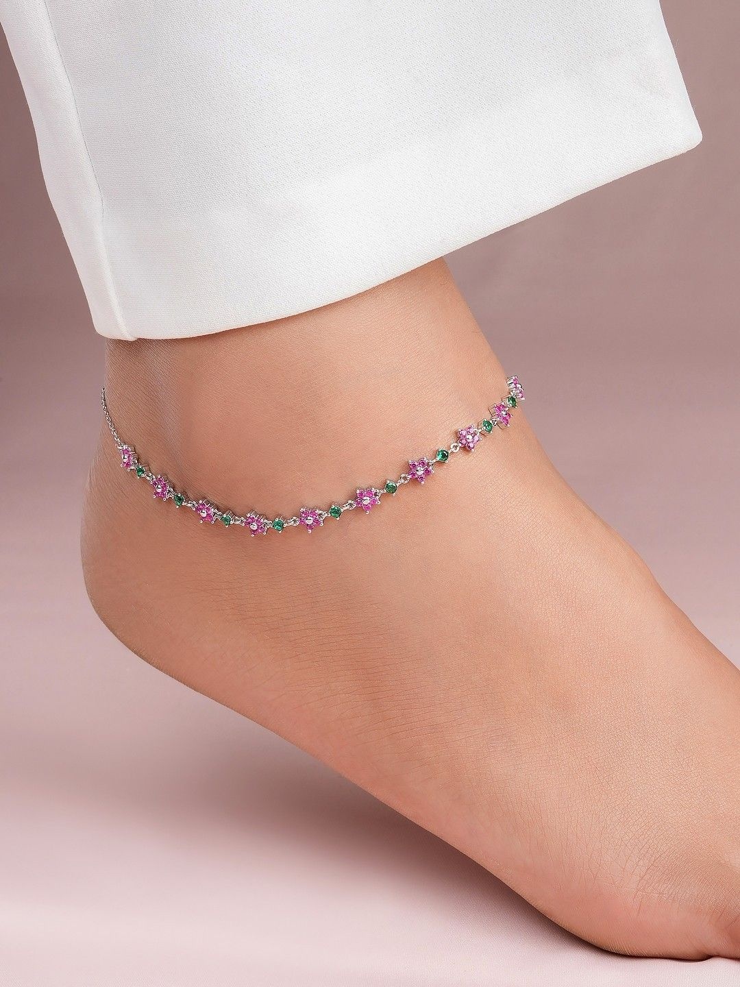 

Zavya 925 Pure Sterling Silver Rhodium-Plated Artificial Stones Anklet