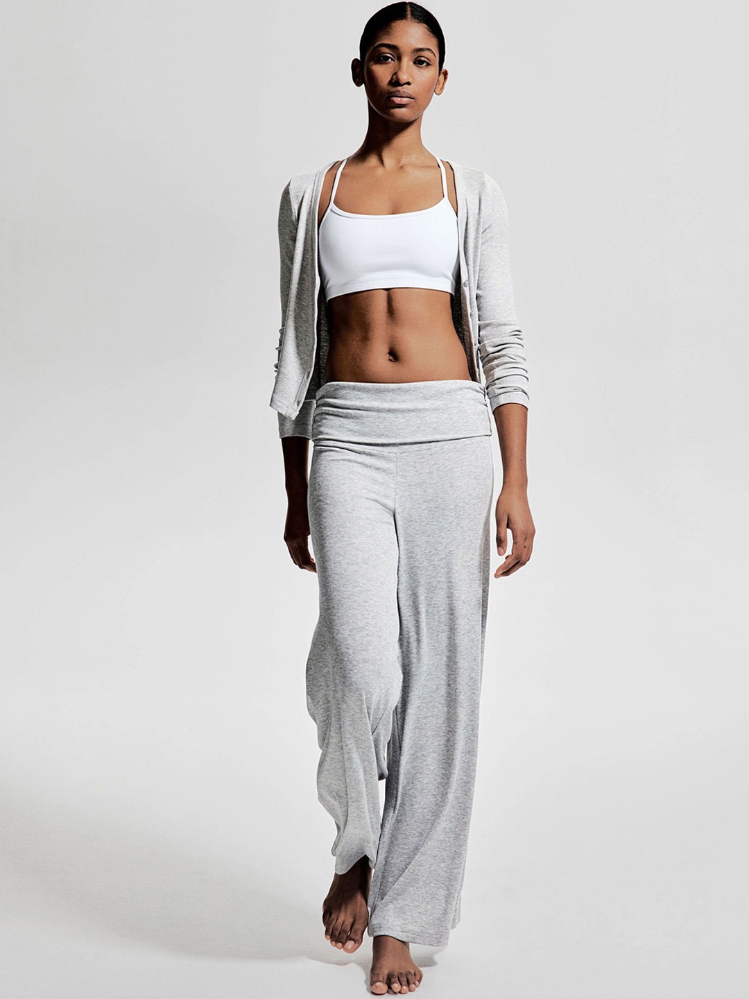 

H&M Foldover-Waist Sports Trousers, Grey