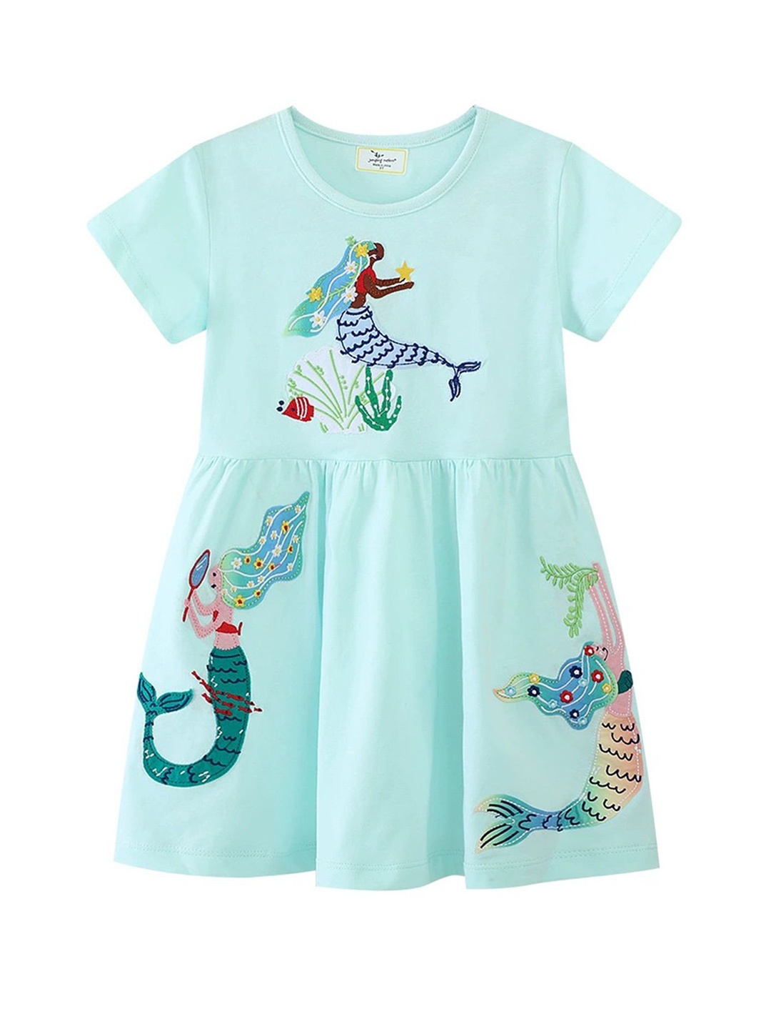 

LULU & SKY Girls Graphic Embroidered Fit and Flare Dress, Blue