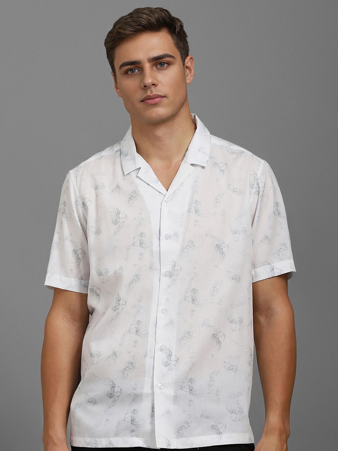 

Louis Philippe Sport Men Slim Fit Abstract Printed Cotton Casual Shirt, White