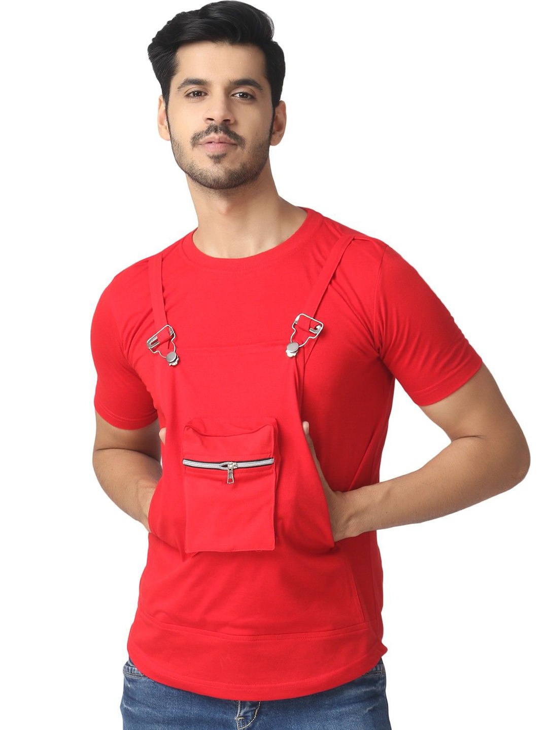 

Black Collection Men Solid Round Neck Cotton T-shirt, Red