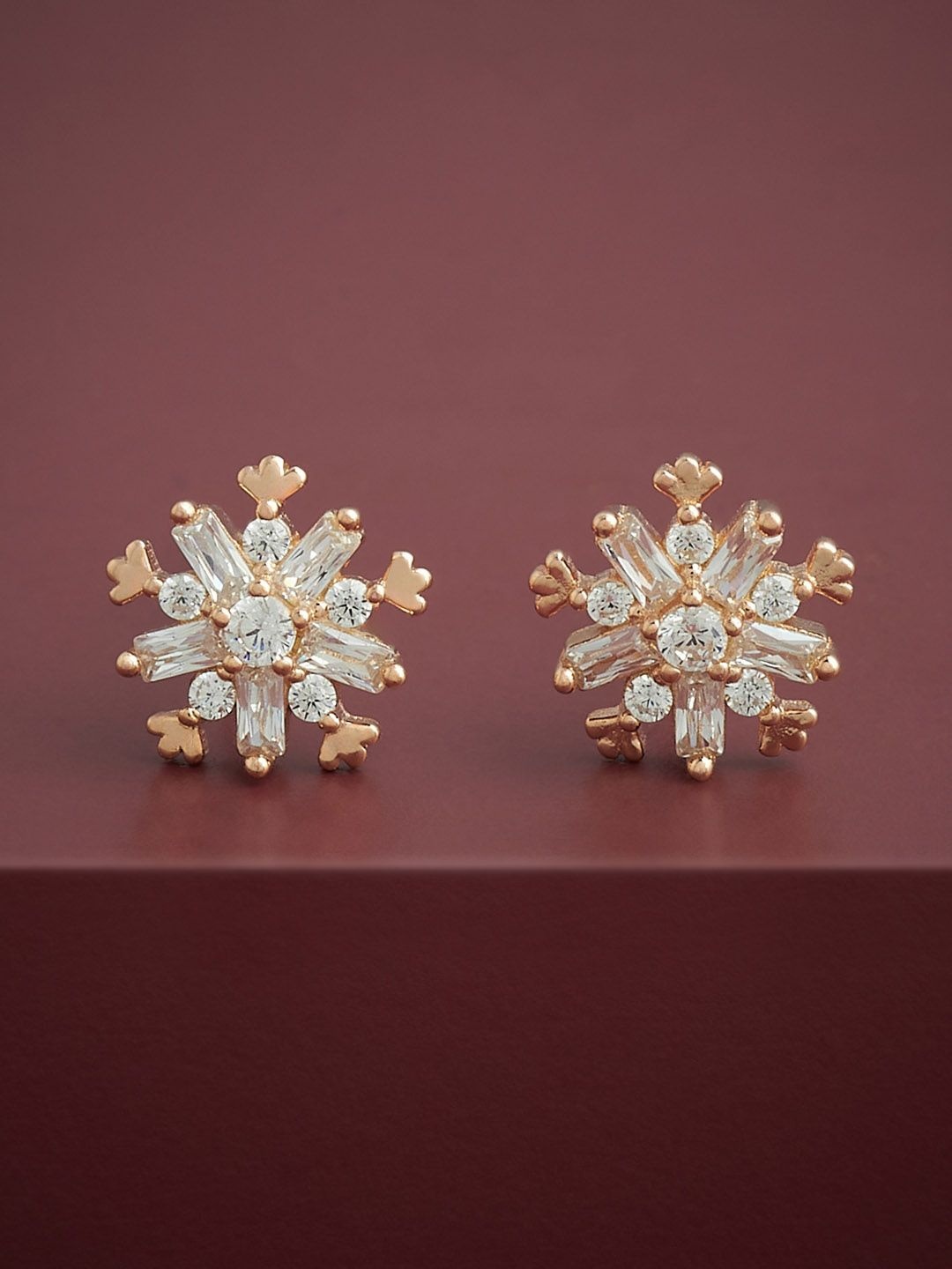 

Kushal's Fashion Jewellery 92.5 Silver Rose Gold-Plated Stones Studded Studs