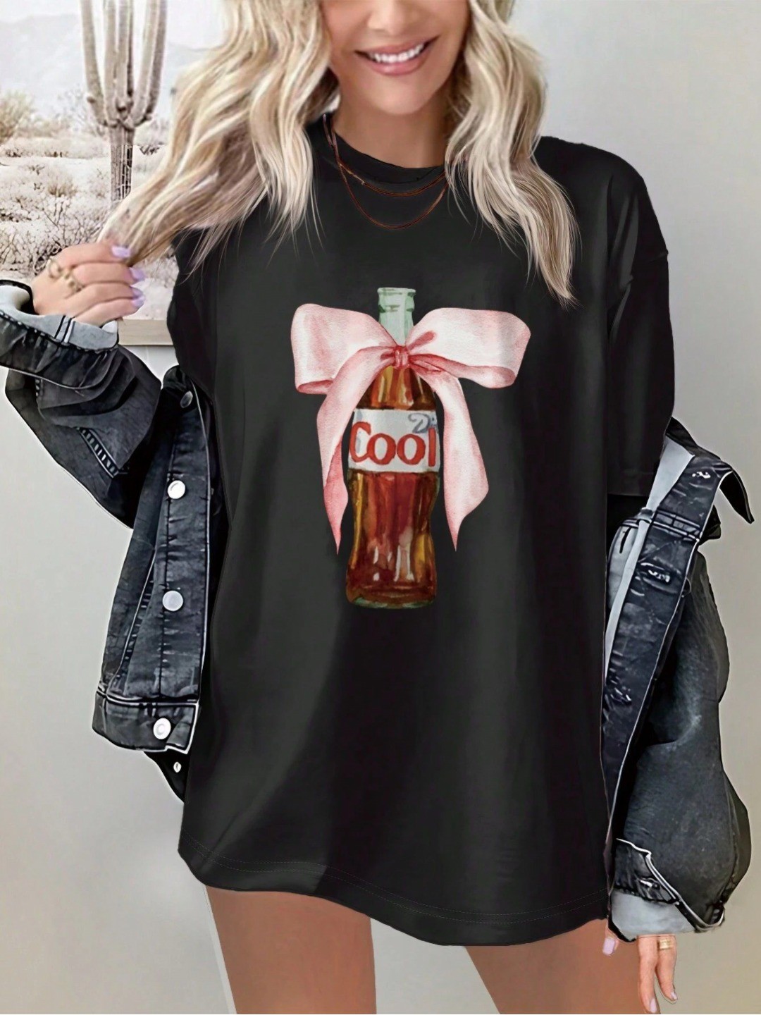 

SXV STYLE Women Graphic Printed Round Neck Cotton Oversized T-shirt, Black