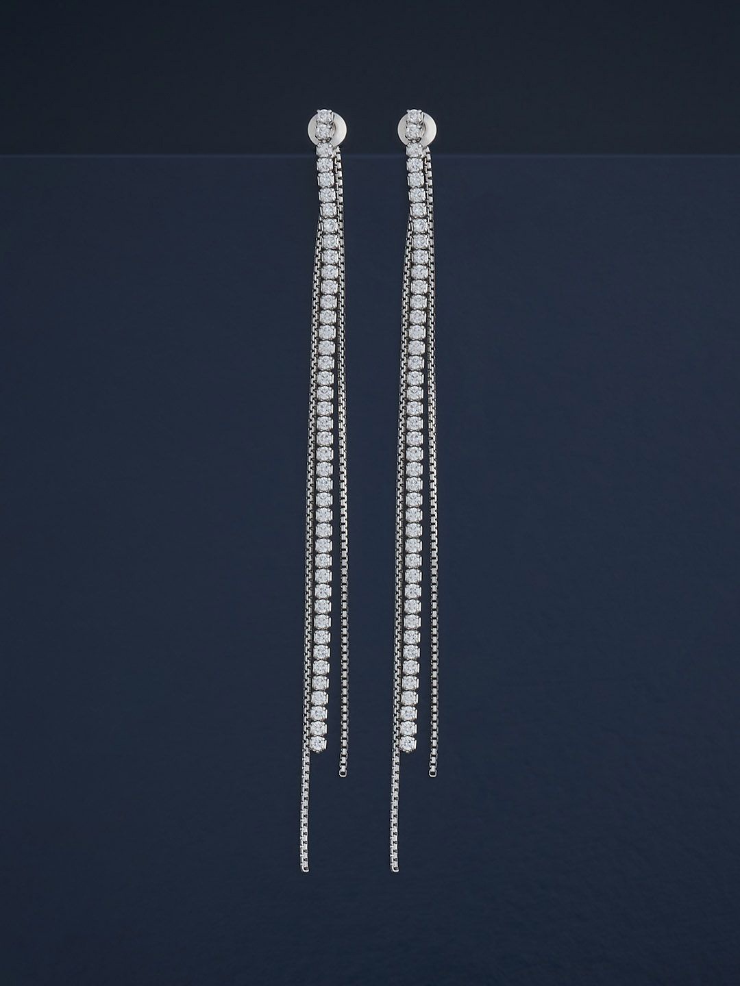 

Kushal's Fashion Jewellery 92.5 Silver Rhodium-Plated CZ-Studded Drop Earrings