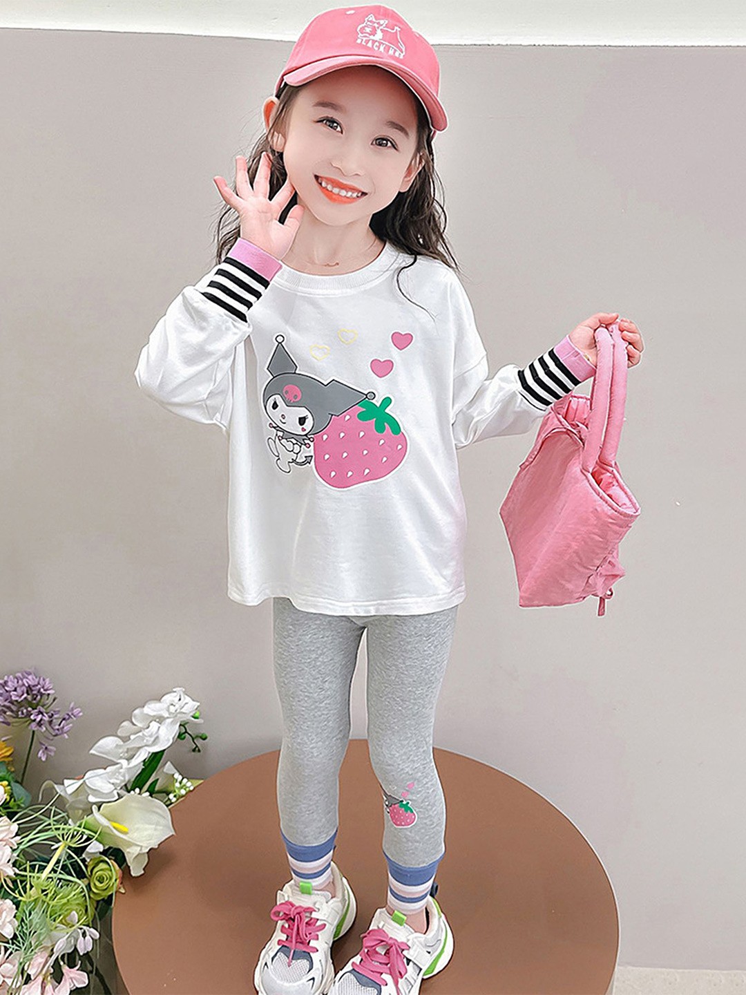 

LULU & SKY Girls Printed Round Neck Cotton T-Shirt With Legging, Grey