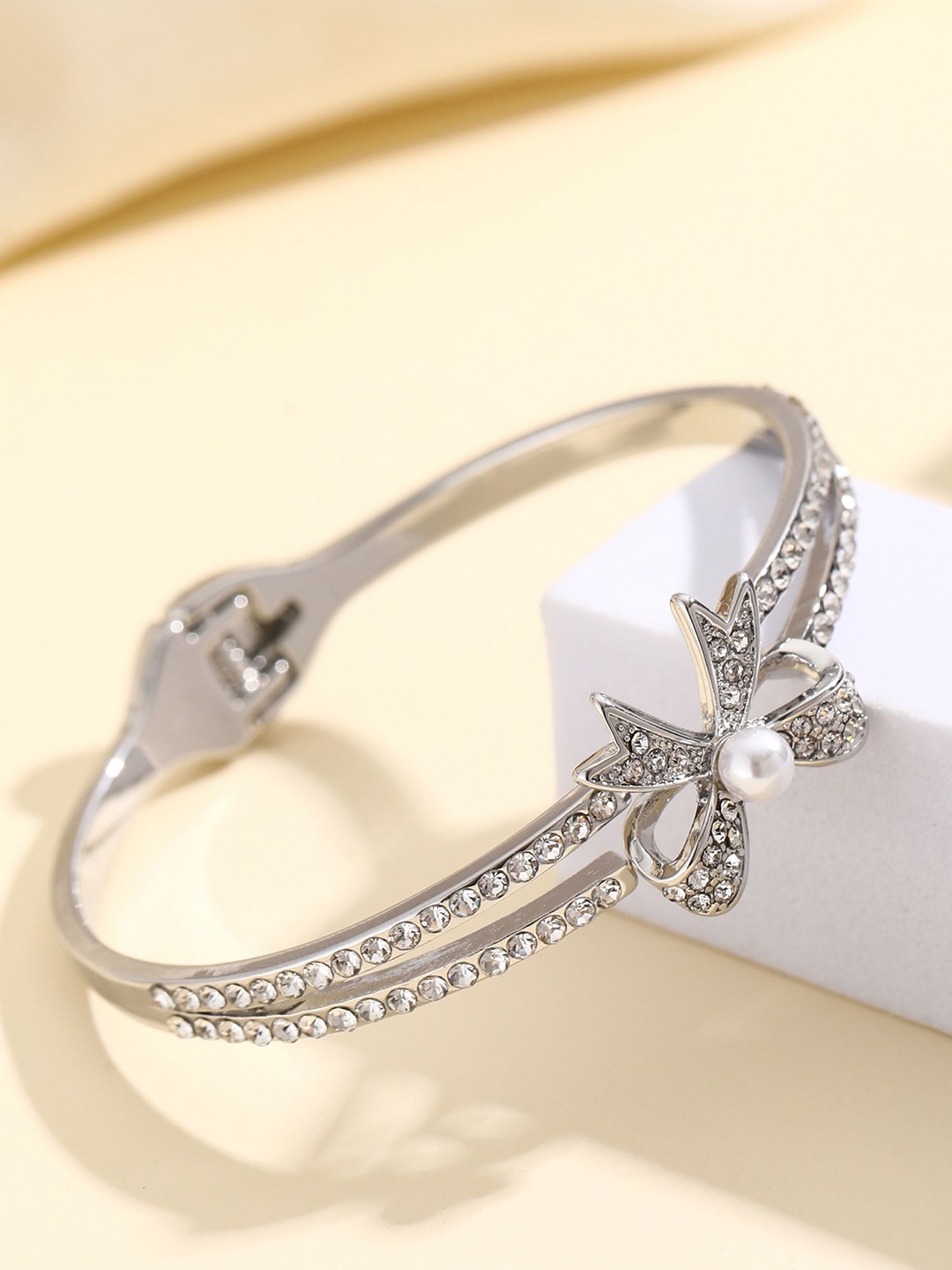 

Shining Diva Fashion Silver-Plated Crystals And Stones Studded Bangle-Style Bracelet