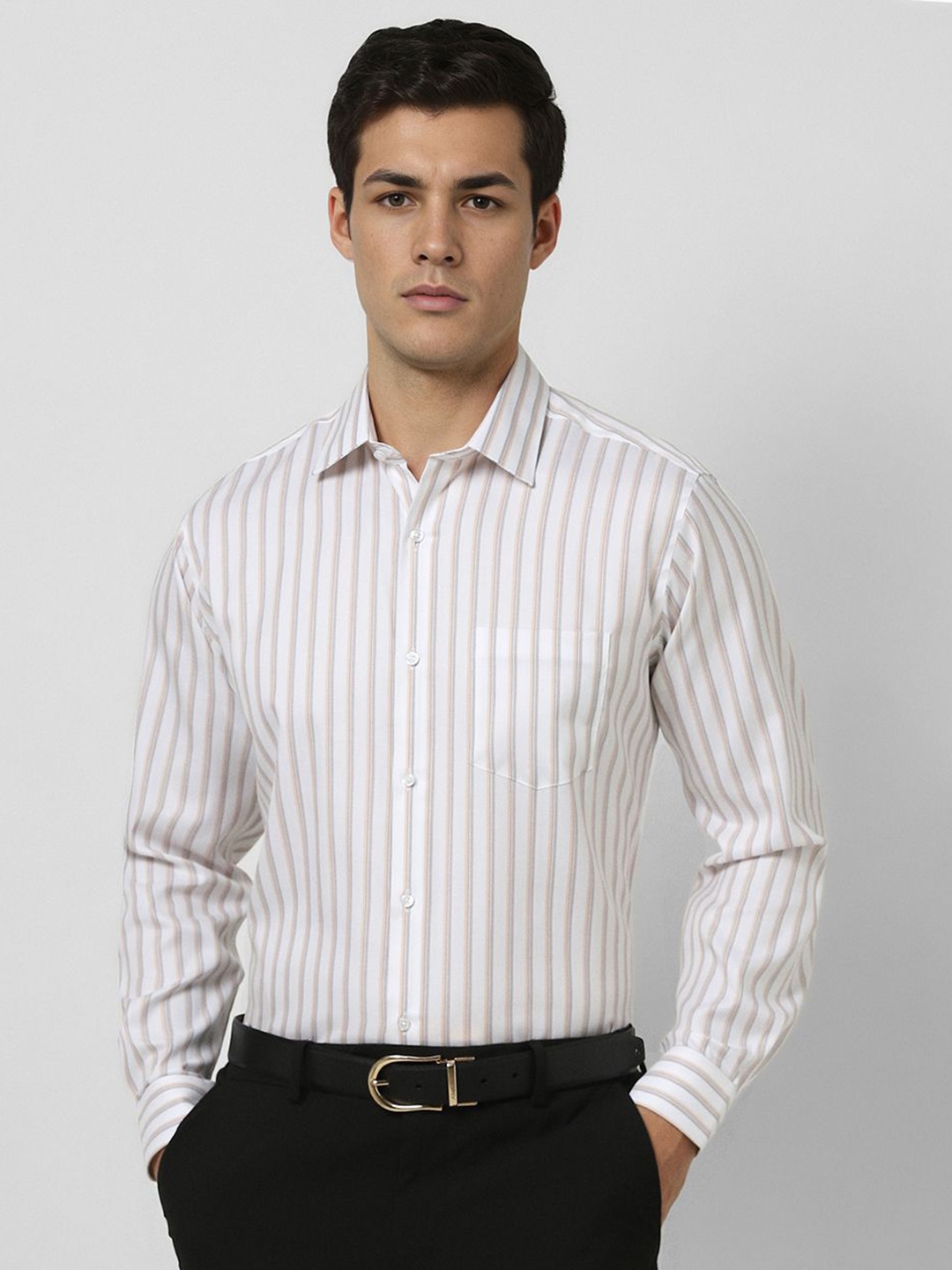 

Van Heusen Men Slim Fit Spread Collar Vertical Striped Cotton Formal Shirt, White