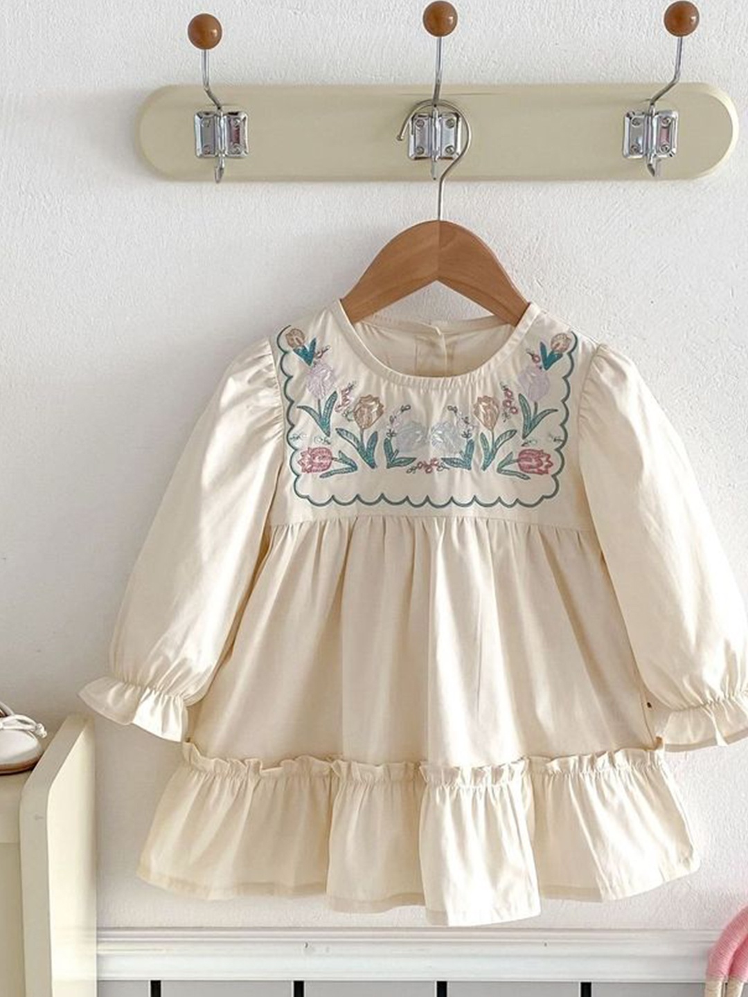 

LULU & SKY Girls Empire Silhouette Embroidered A-Line Dress, Beige