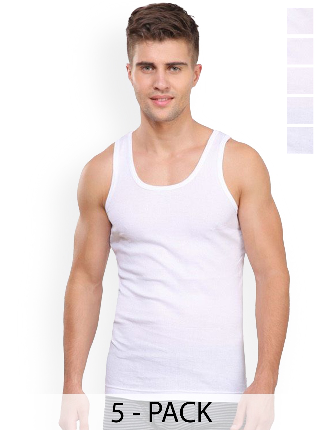 

Rupa Pack Of 5 Cotton Innerwear Vests - Frontline-Rib-White-RN-5-95
