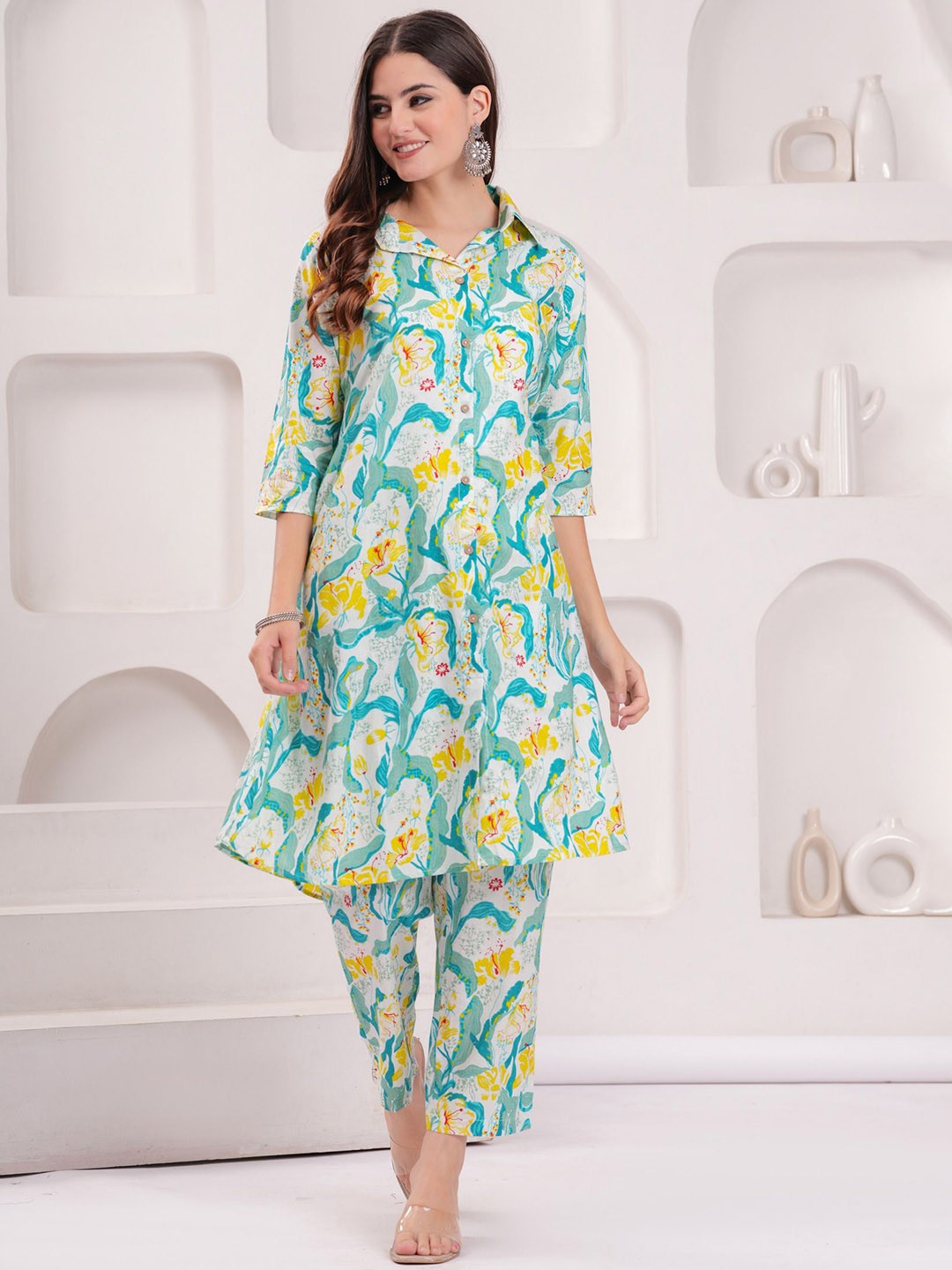 

KALINI Printed Tunic With Trousers Co-Ords, Yellow