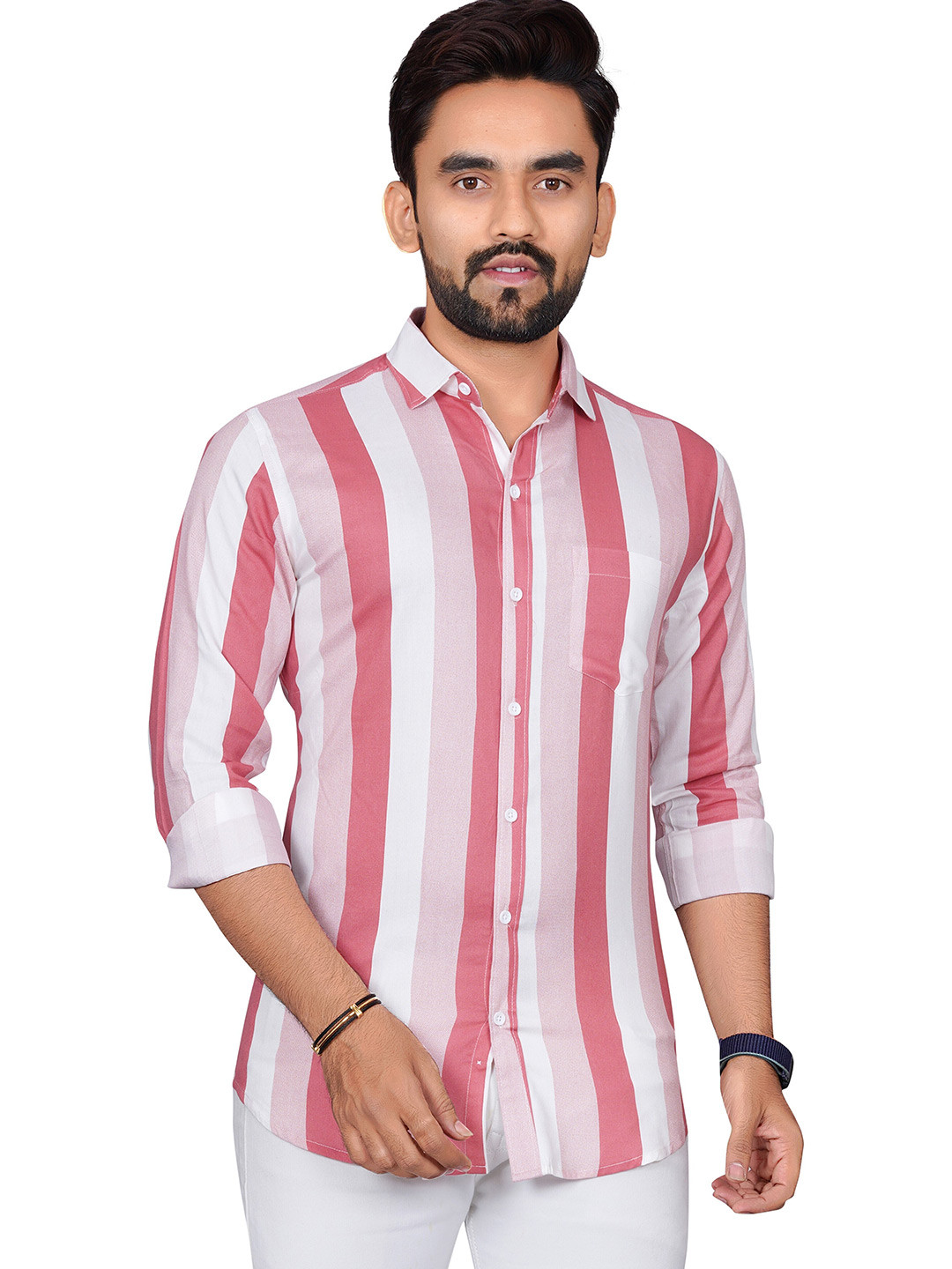 

Metronaut Men Regular Fit Spread Collar Vertical Striped Casual Shirt, White