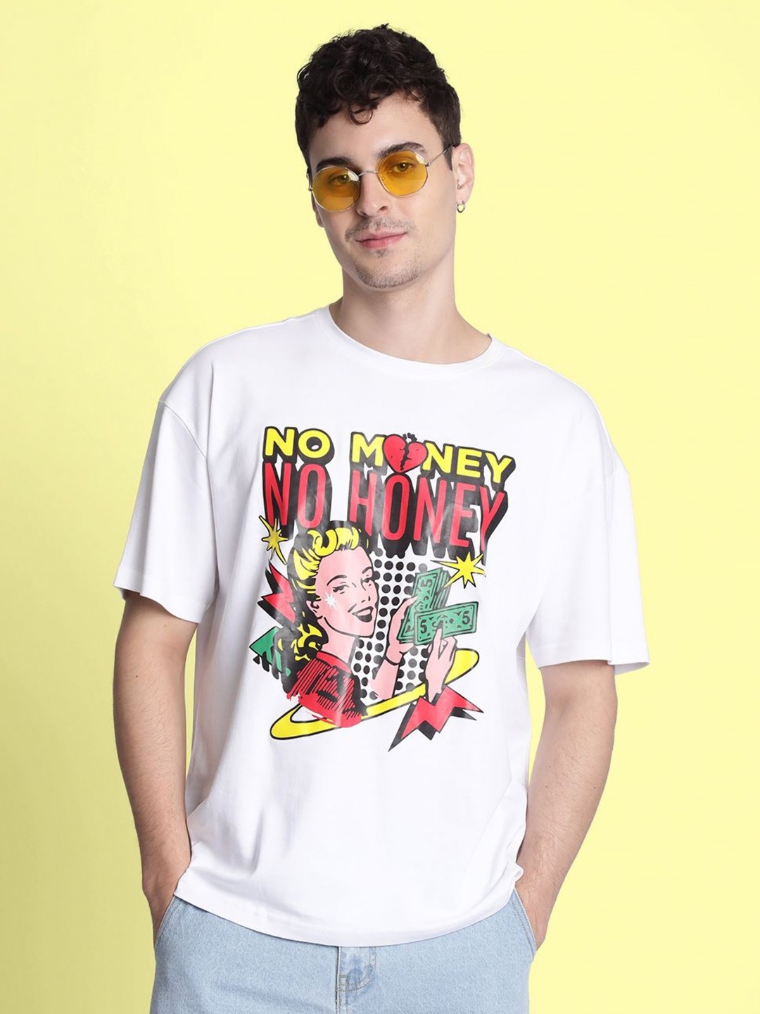 

Bene Kleed Men Graphic Printed Round Neck Cotton Oversized T-shirt, White