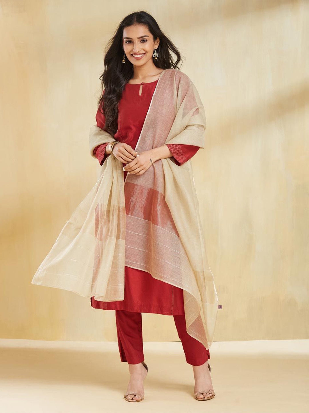 

Fabindia Woven Design Cotton Silk Dupatta, Beige