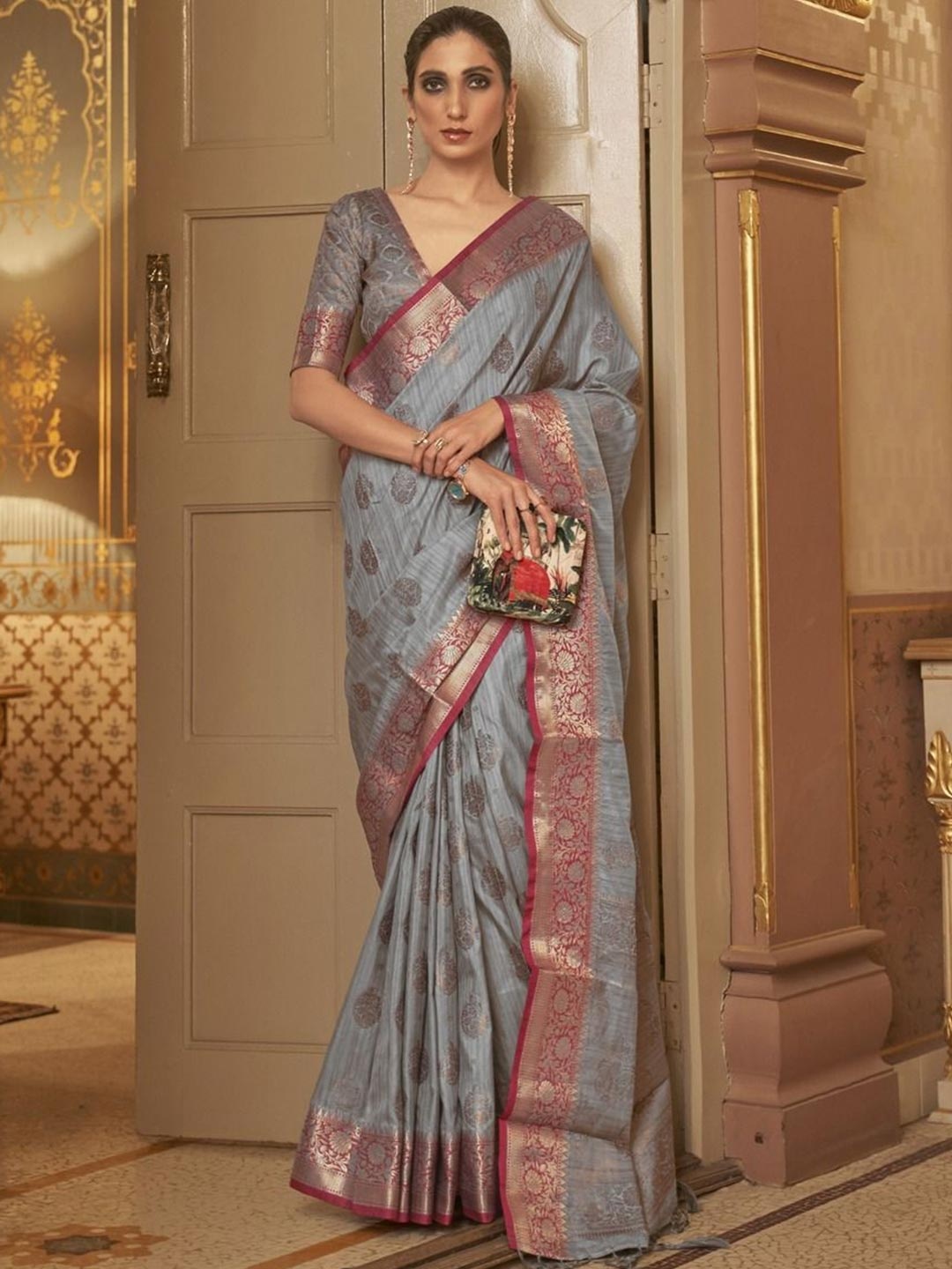 

Anouk Woven Design Zari Silk Blend Banarasi Saree, Grey