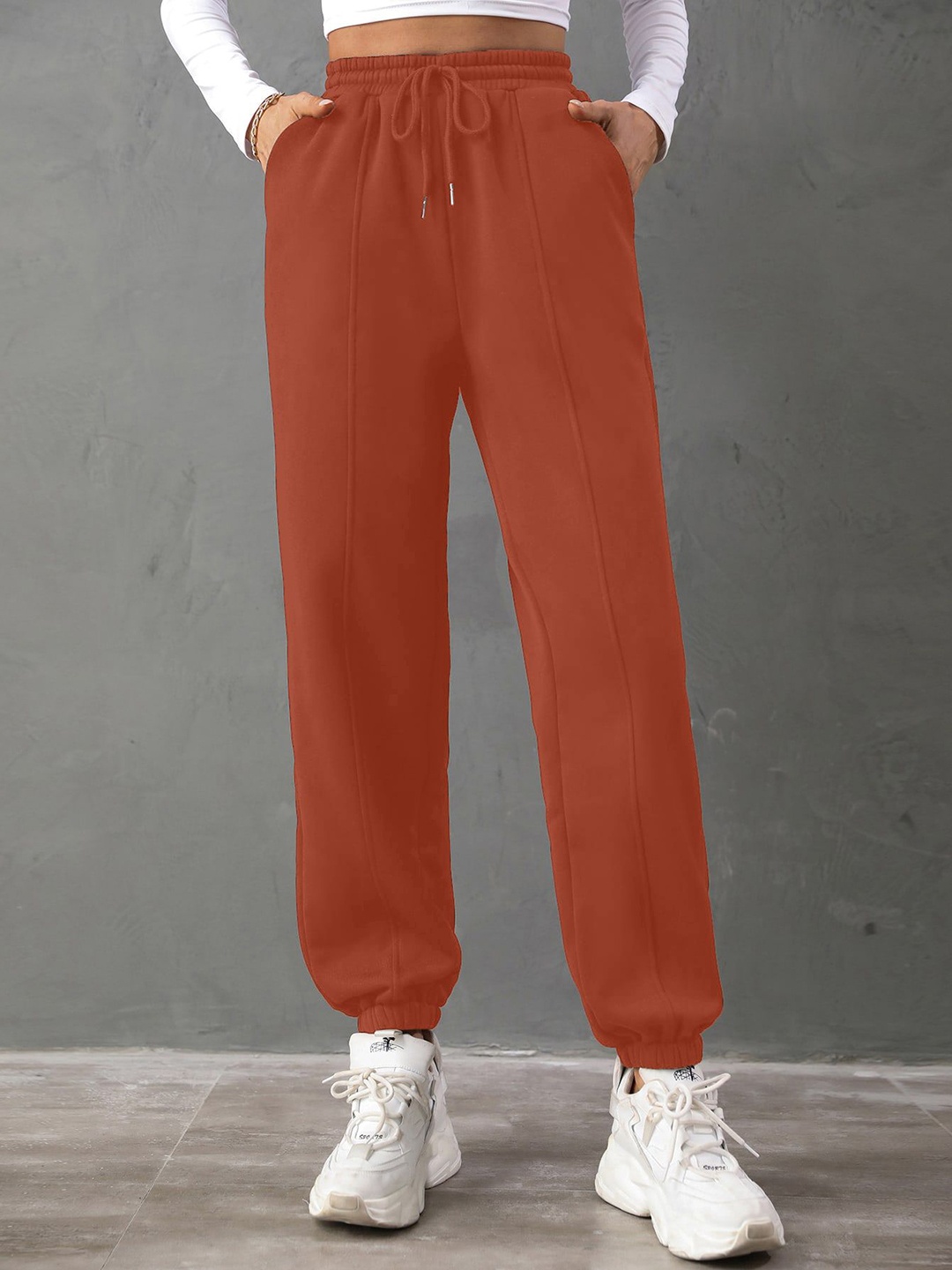 

CORSICA Women Loose Fit High-Rise Joggers Trousers, Orange