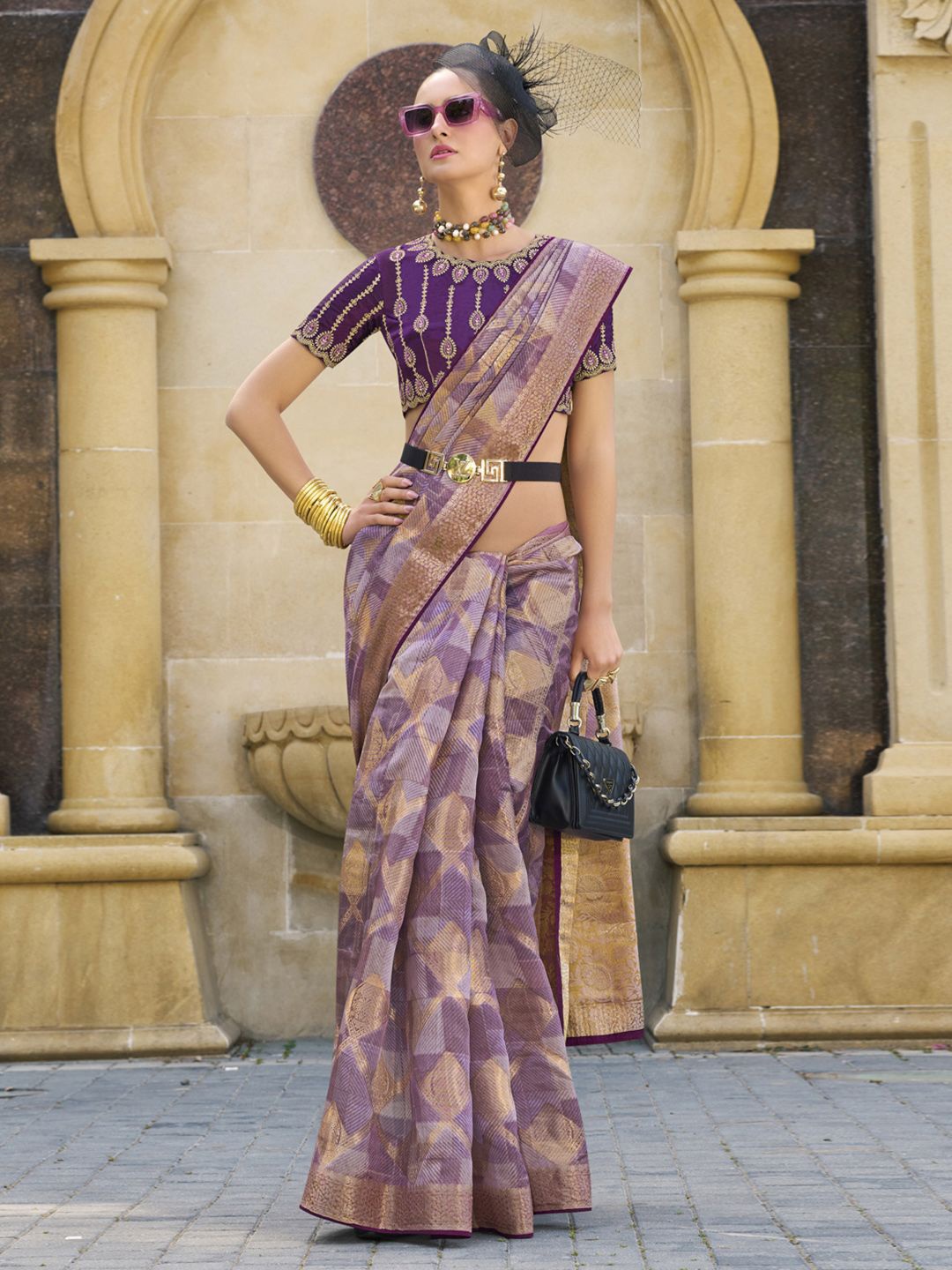 

Meena Bazaar Woven Design Zari Saree, Purple