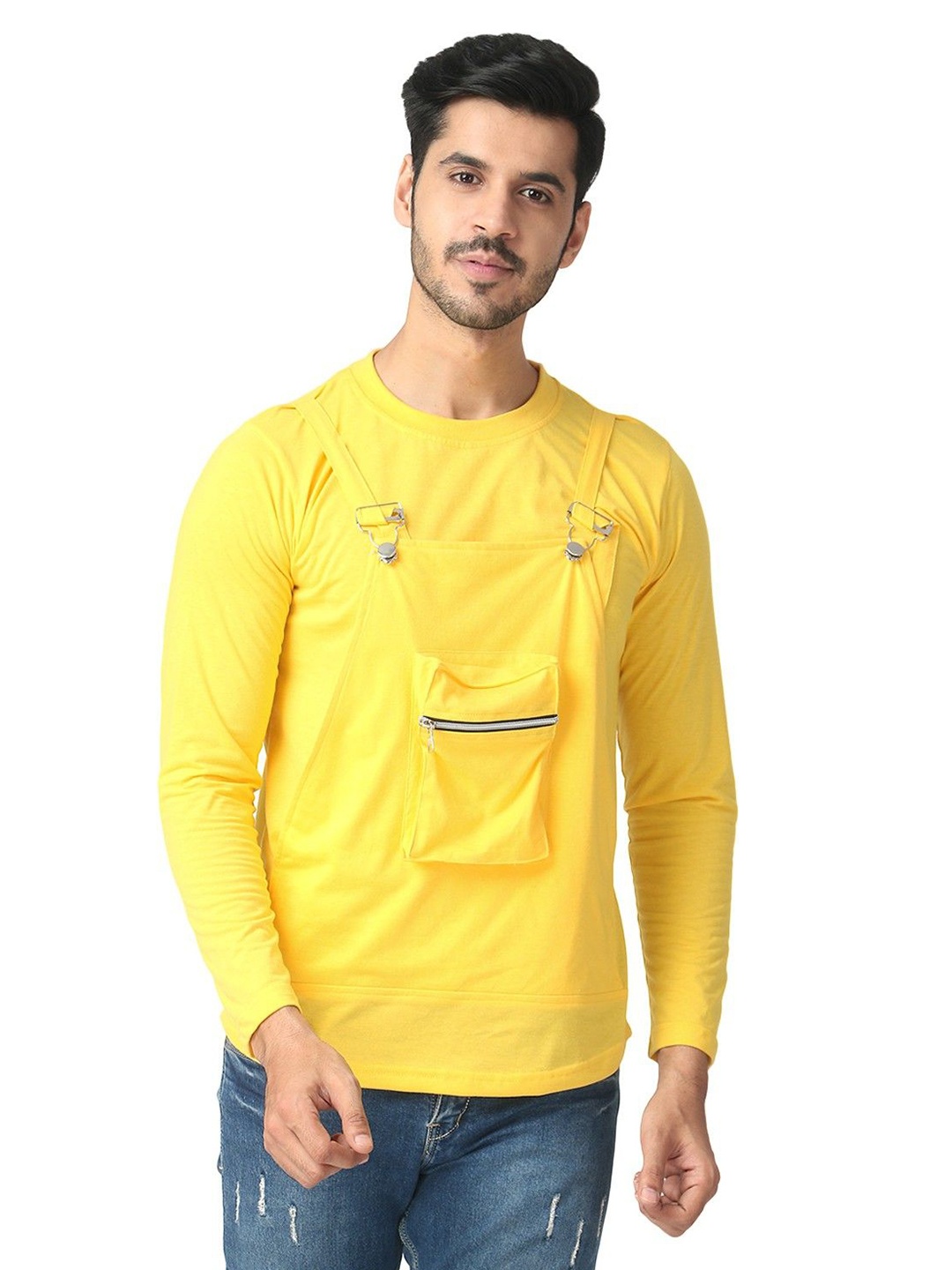 

Black Collection Men Solid Round Neck Cotton T-shirt, Yellow