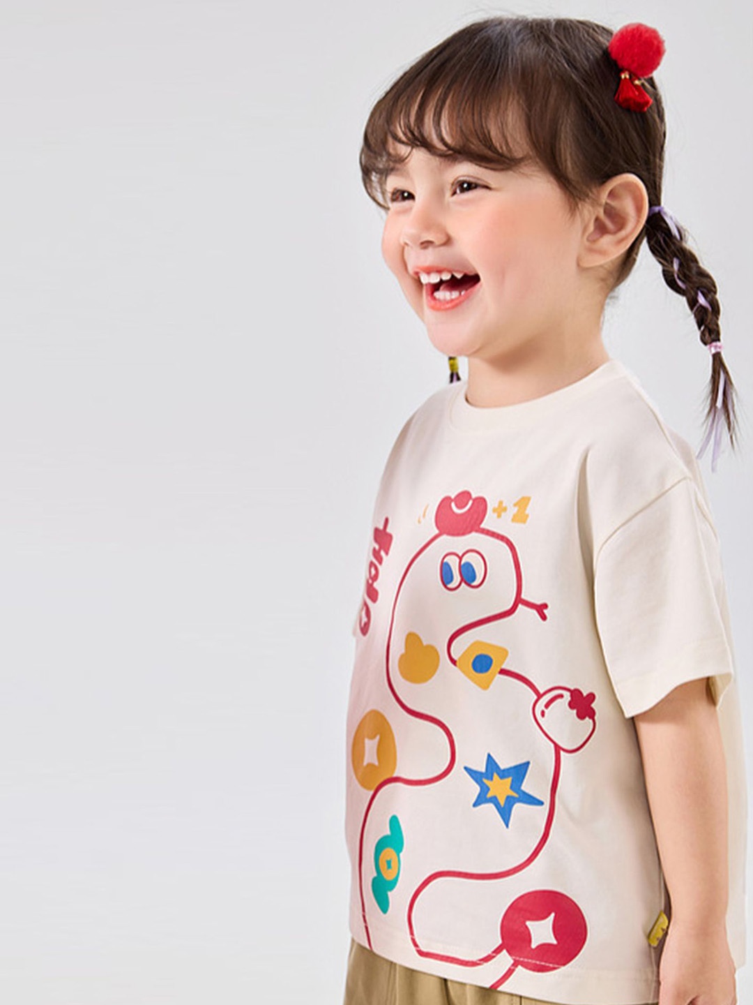 

LULU & SKY Girls Graphic Printed Round Neck Cotton Oversized T-shirt, Beige