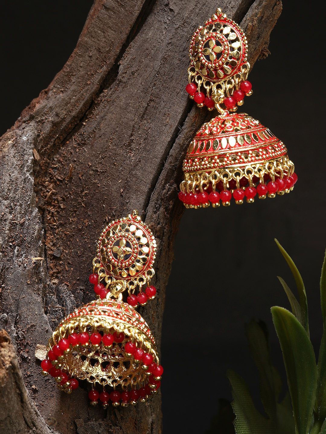 

Anouk Gold-Plated Artificial Beaded Dome Shaped Jhumkas