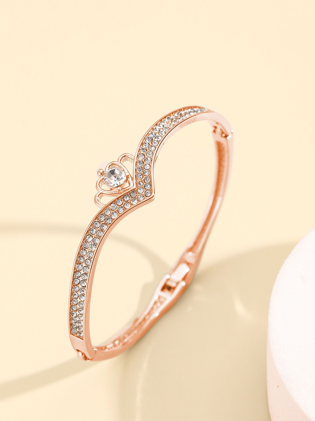 

Shining Diva Fashion Rose Gold-Plated Crystals Studded Bangle-Style Bracelet