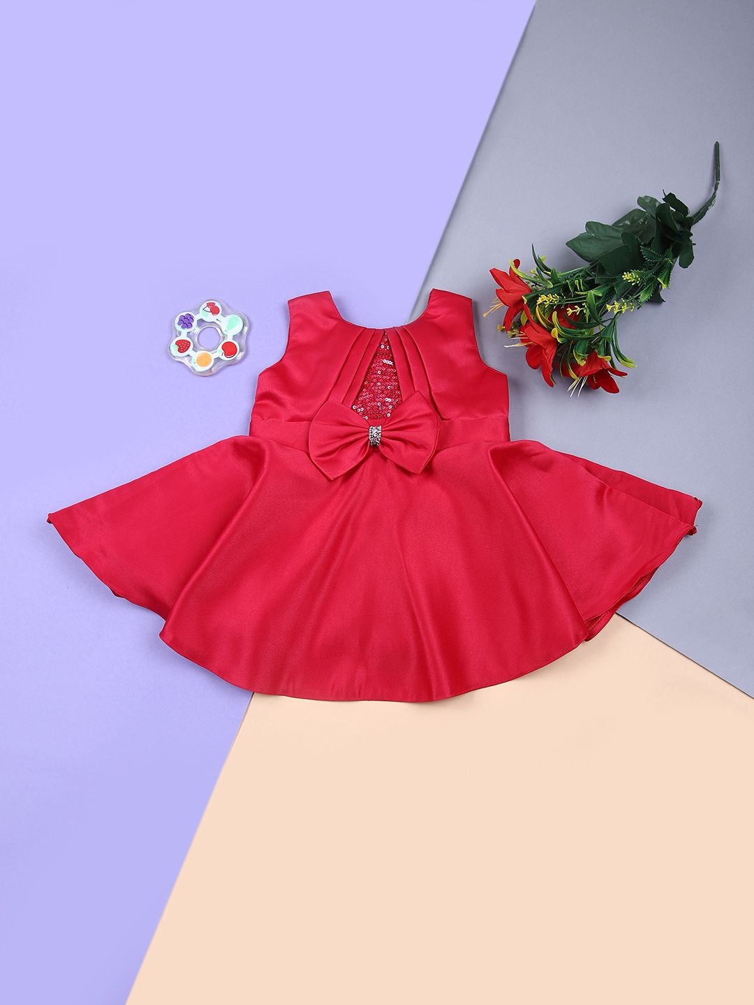 

V-Mart Girls Embellished Fit & Flare Dress, Red