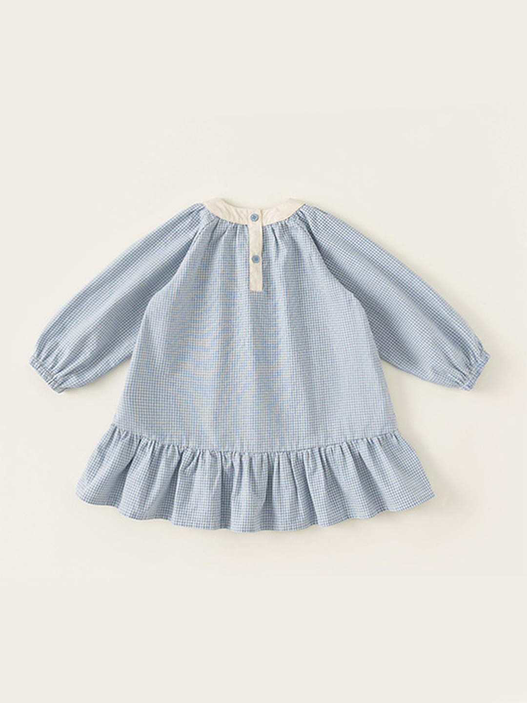 

LULU & SKY Girls Checked Puff Sleeve Drop-Waist Dress, Blue