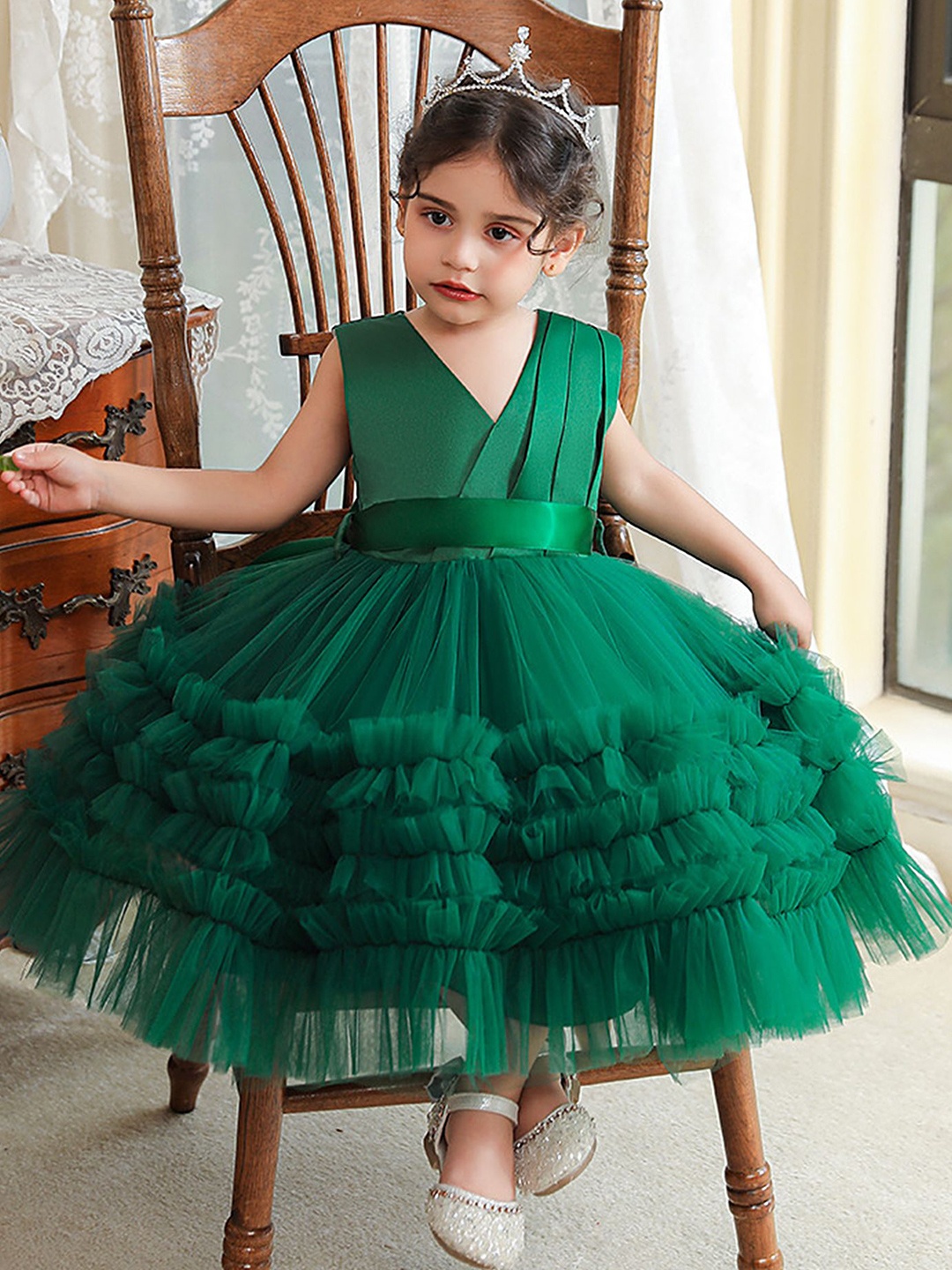 

LULU & SKY Girls Sleeveless Fit and Flare Midi Dress, Green