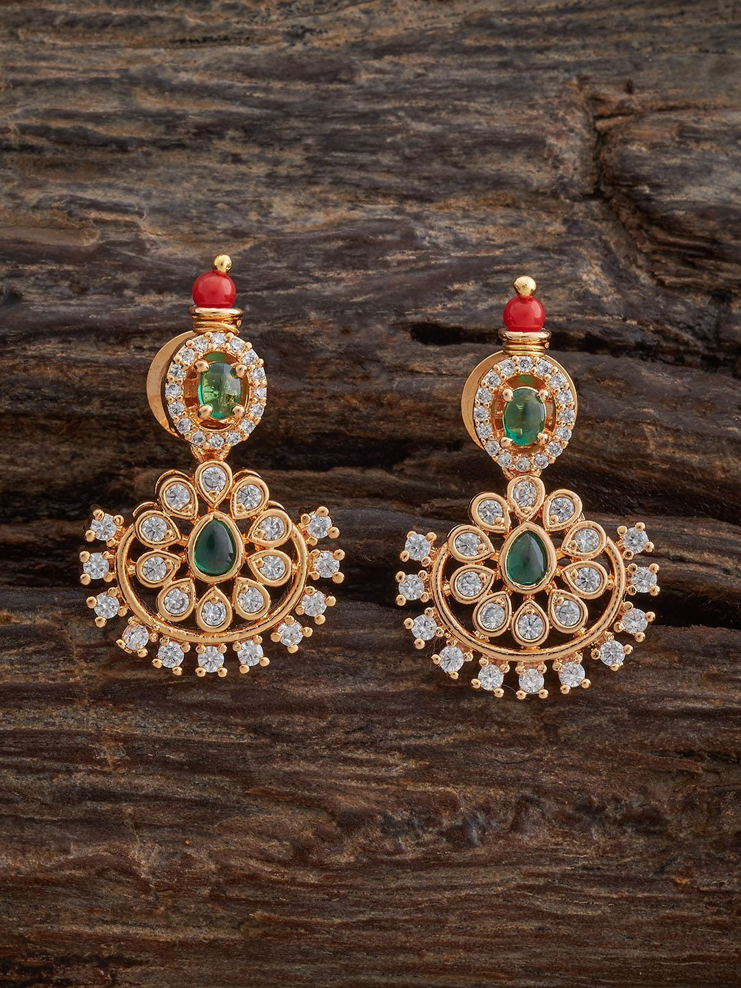

Kushal's Fashion Jewellery Green Gold Plated Party Zircon Drop Earring, White