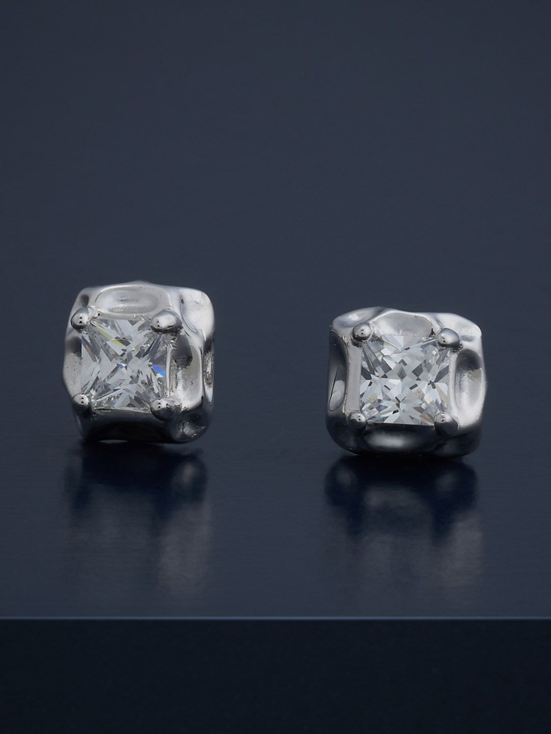 

Kushal's Fashion Jewellery 92.5 Silver Rhodium-Plated Classic Studs Earrings, White