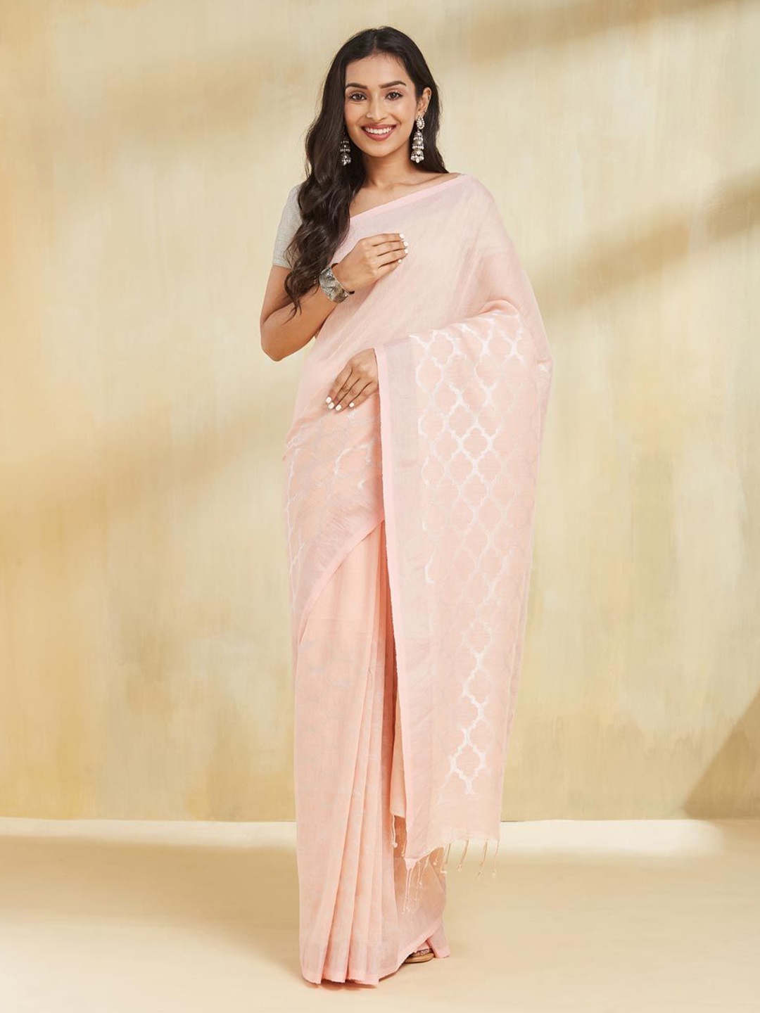 

Fabindia Woven Design Zari Saree, Pink
