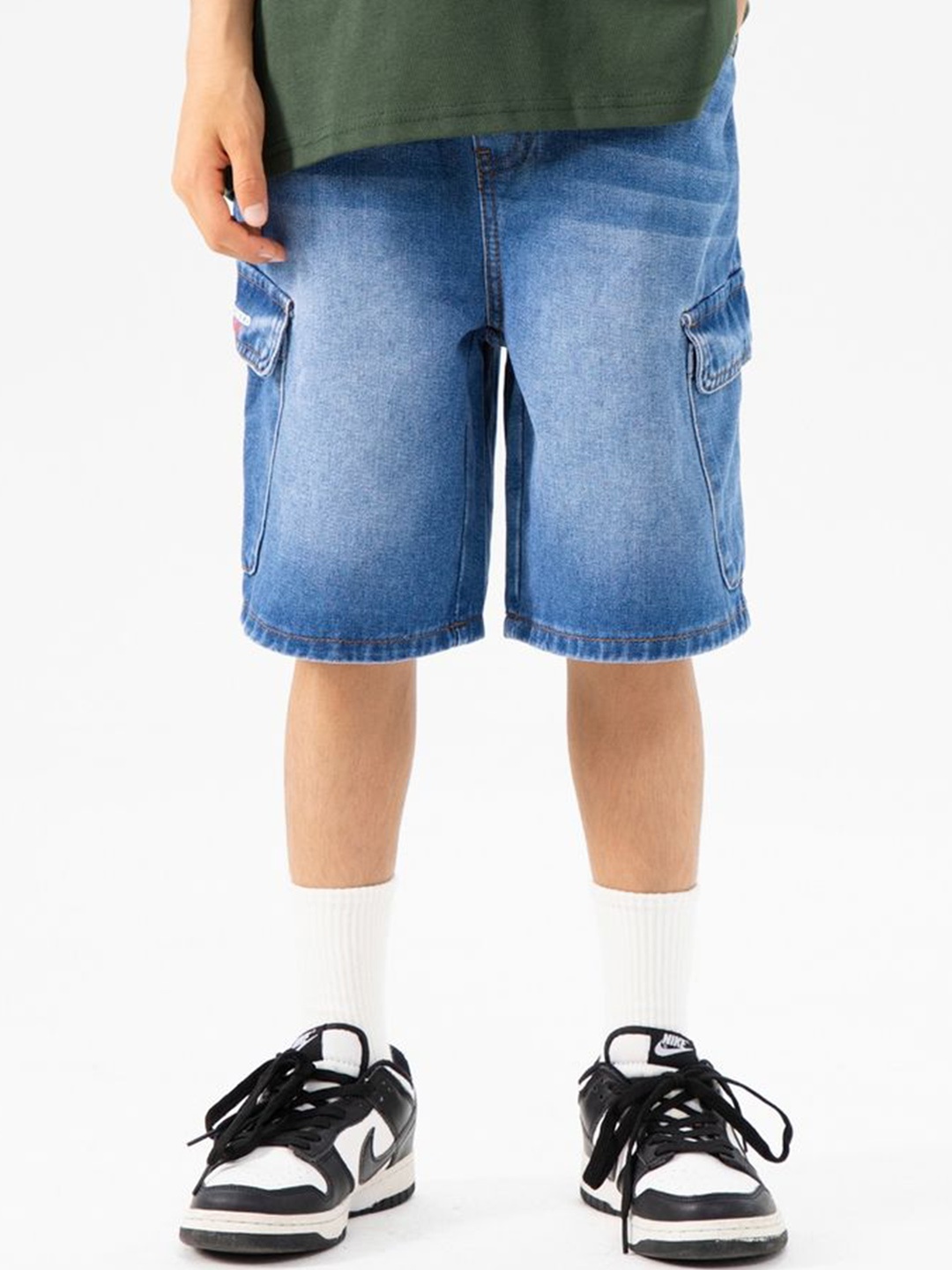 

LULU & SKY Kids High-Rise Washed Denim Cargo Shorts, Blue
