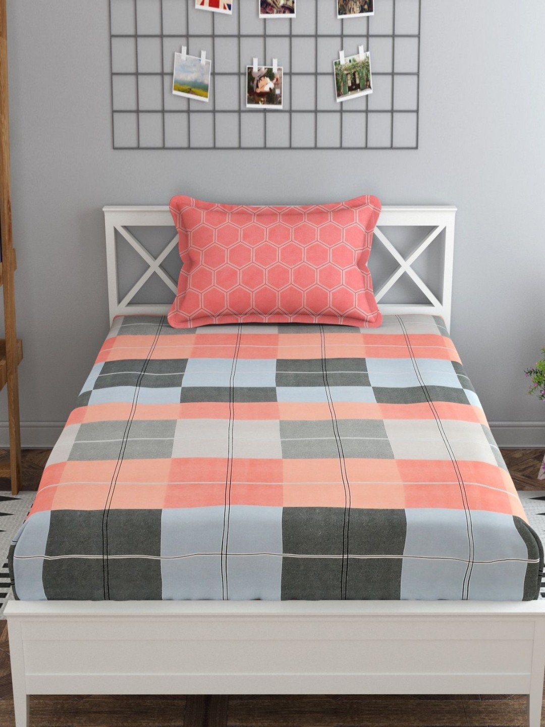 

MAFATLAL Luxe-Single Grey Geometric Printed Microfiber 120 TC Single Bedsheet Set