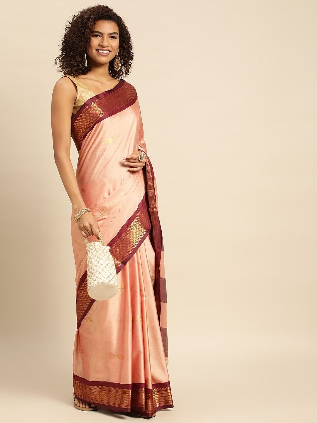 

DIVASTRI Woven Design Zari Paithani Saree, Peach