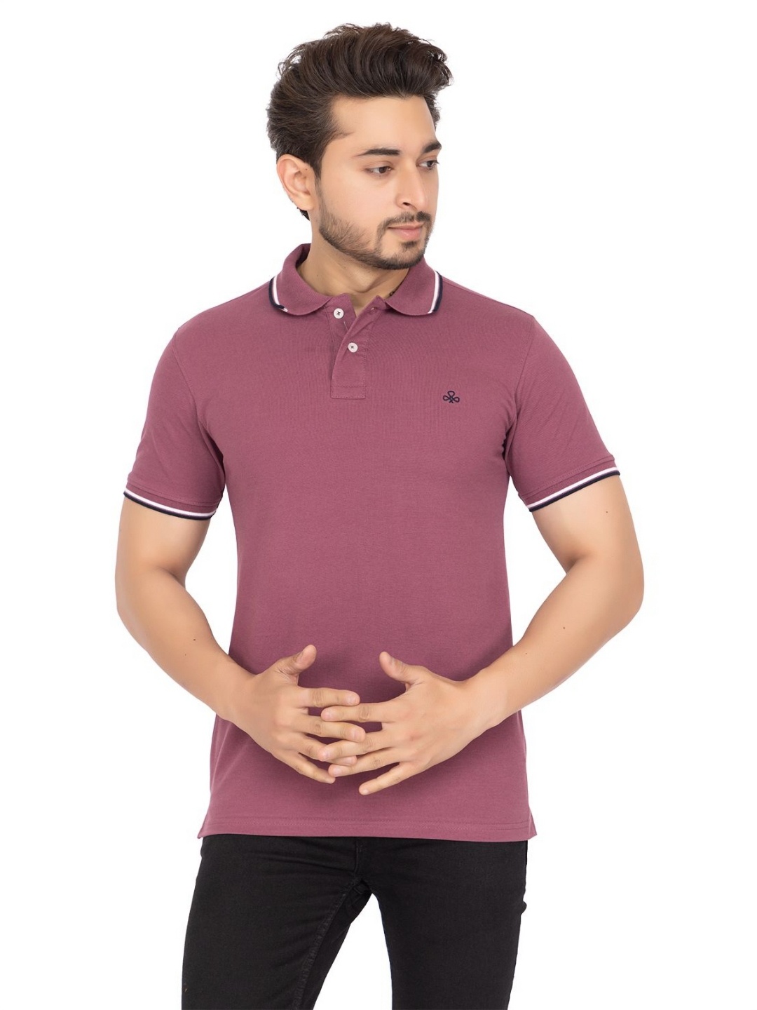 

Antiloop Men Solid Polo Collar Cotton T-shirt, Mauve