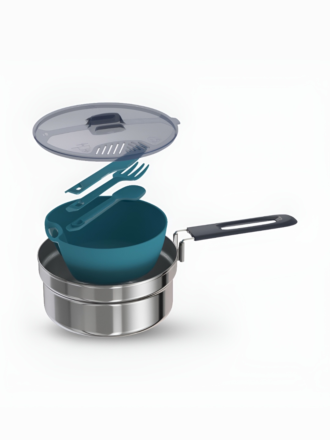 

Quechua By Decathlon Teal Dishwasher Safe Stainless Steel Cookware Set of