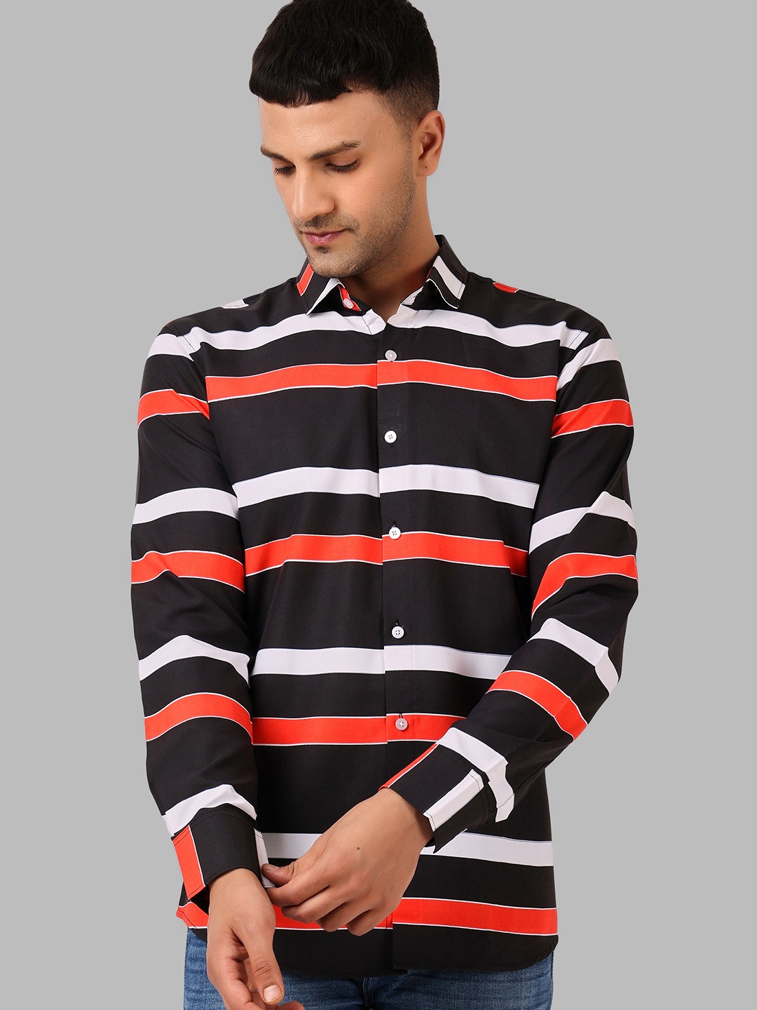 

Metronaut Men Horizontal Stripes Semi Sheer Striped Casual Shirt, Black