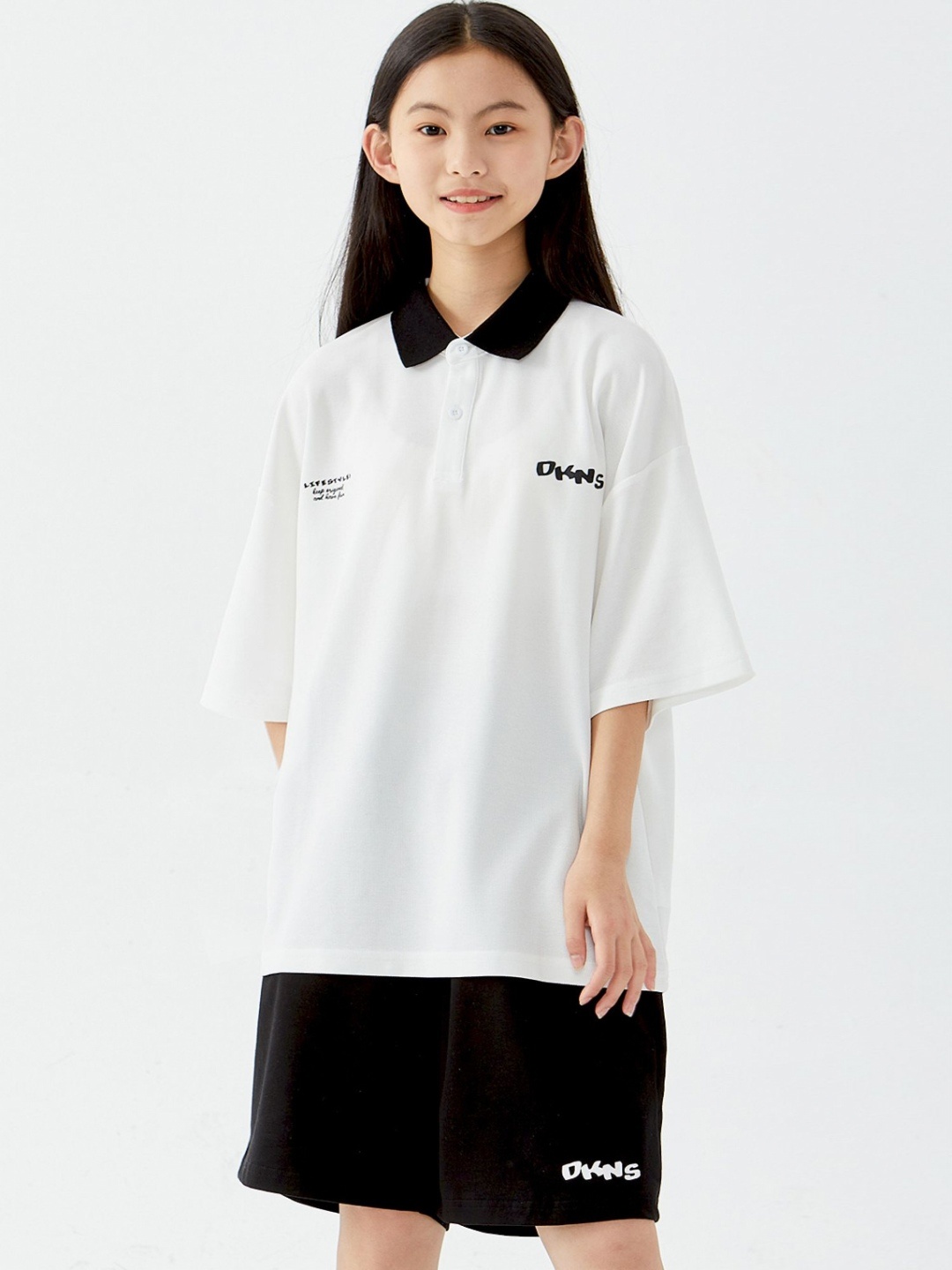 

LULU & SKY Girls Typography Printed Polo Collar Oversized T-shirt, White