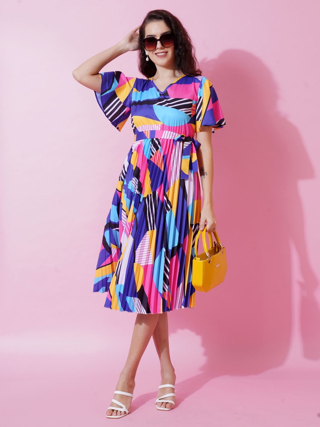 

ZWERLON Abstract Print Fit And Flare Midi Dress, Blue