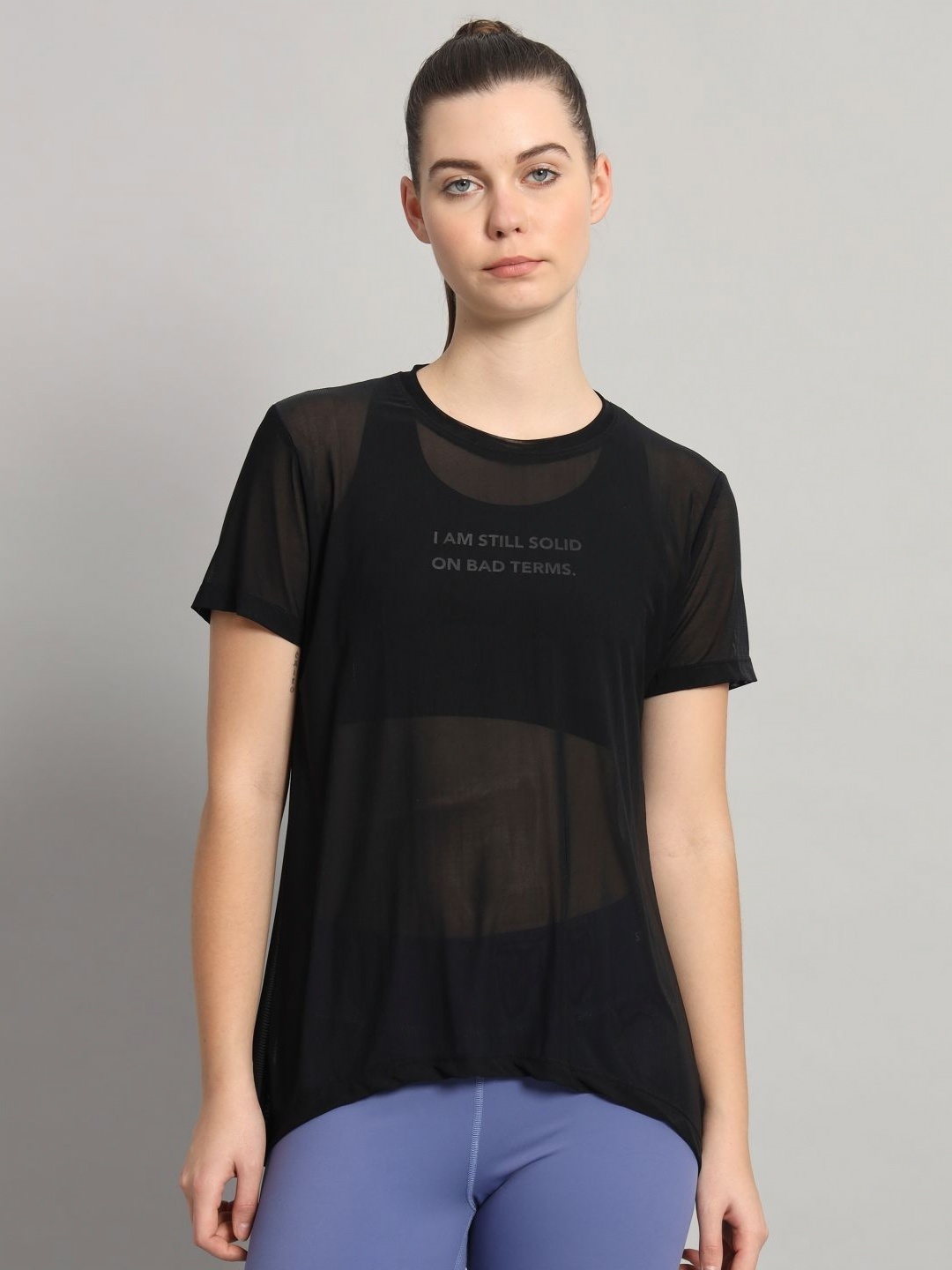 

MKH Women Dri-Fit Typography Printed Round Neck T-shirt, Black