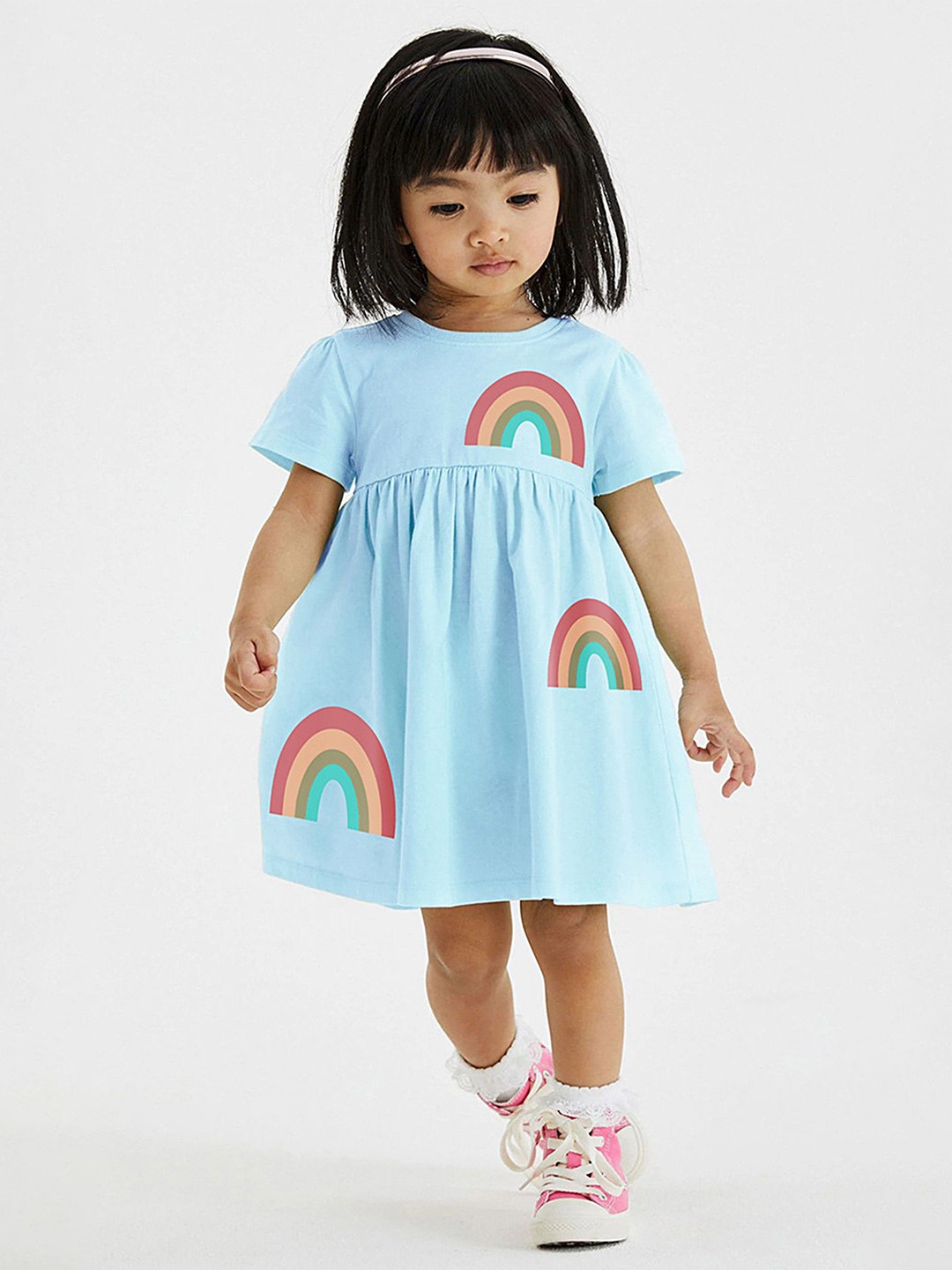 

LULU & SKY Girls Print Cotton A-Line Dress, Blue