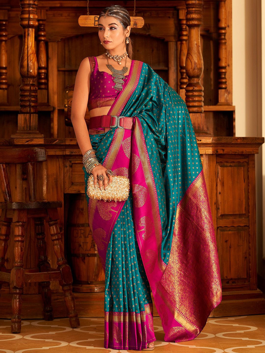 

DEVATITHI Blue Soft Banarasi Paithani Saree