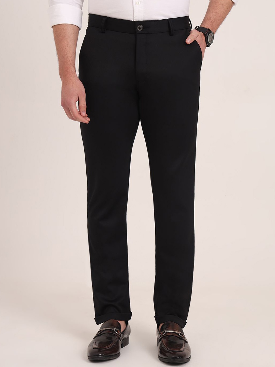 

JB STUDIO Men Slim Fit Formal Trousers, Black