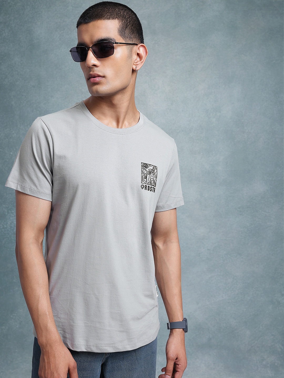 

The Roadster Life Co. Printed Pure Cotton T-shirt, Grey